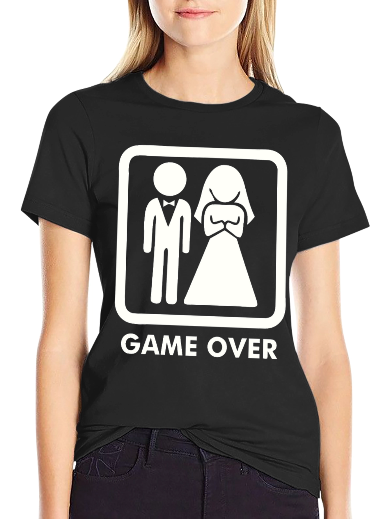 Black Game Over Wedding Humor Graphic Tee view 2