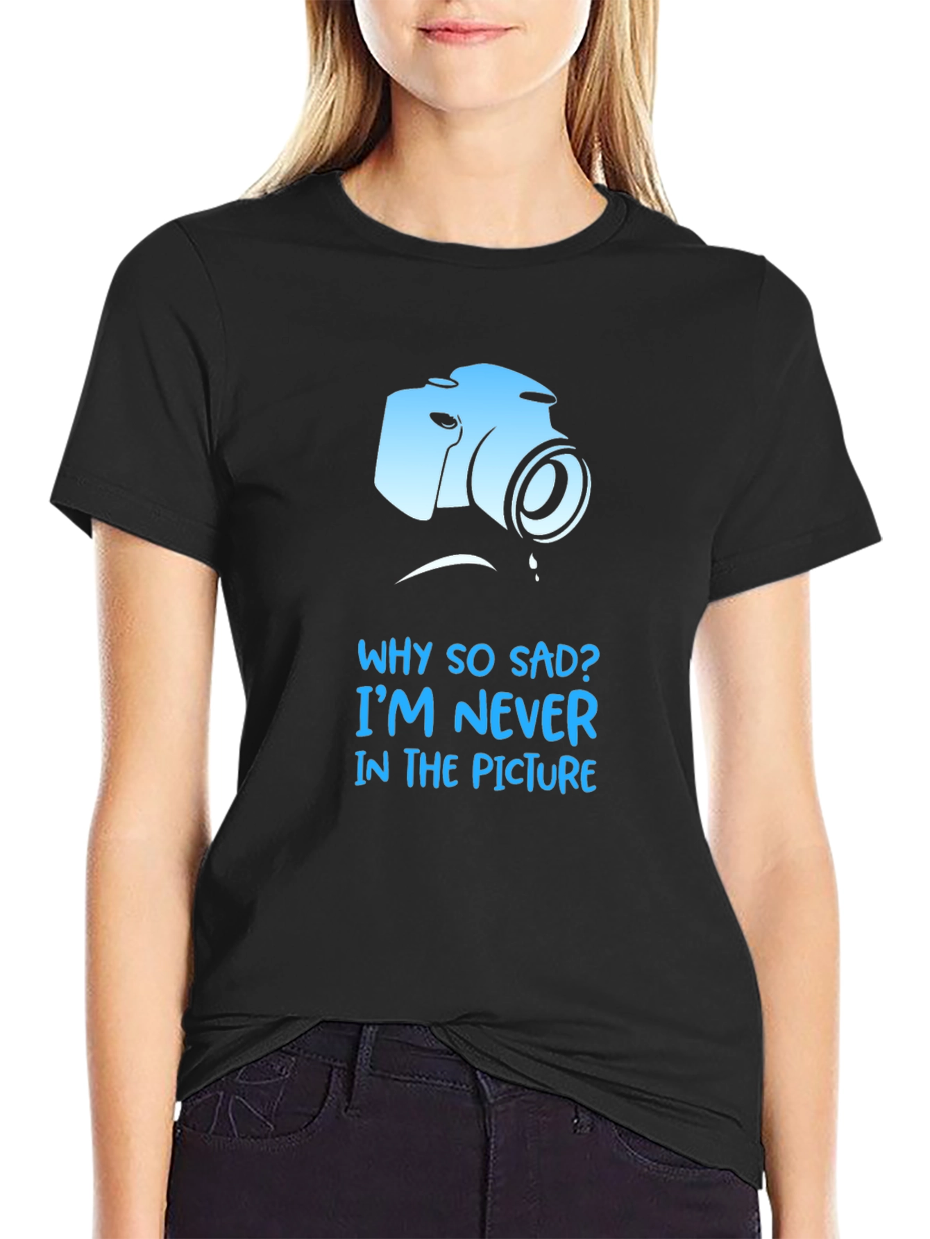 Black Sad Camera T-Shirt - Funny Photographer Tee view 2