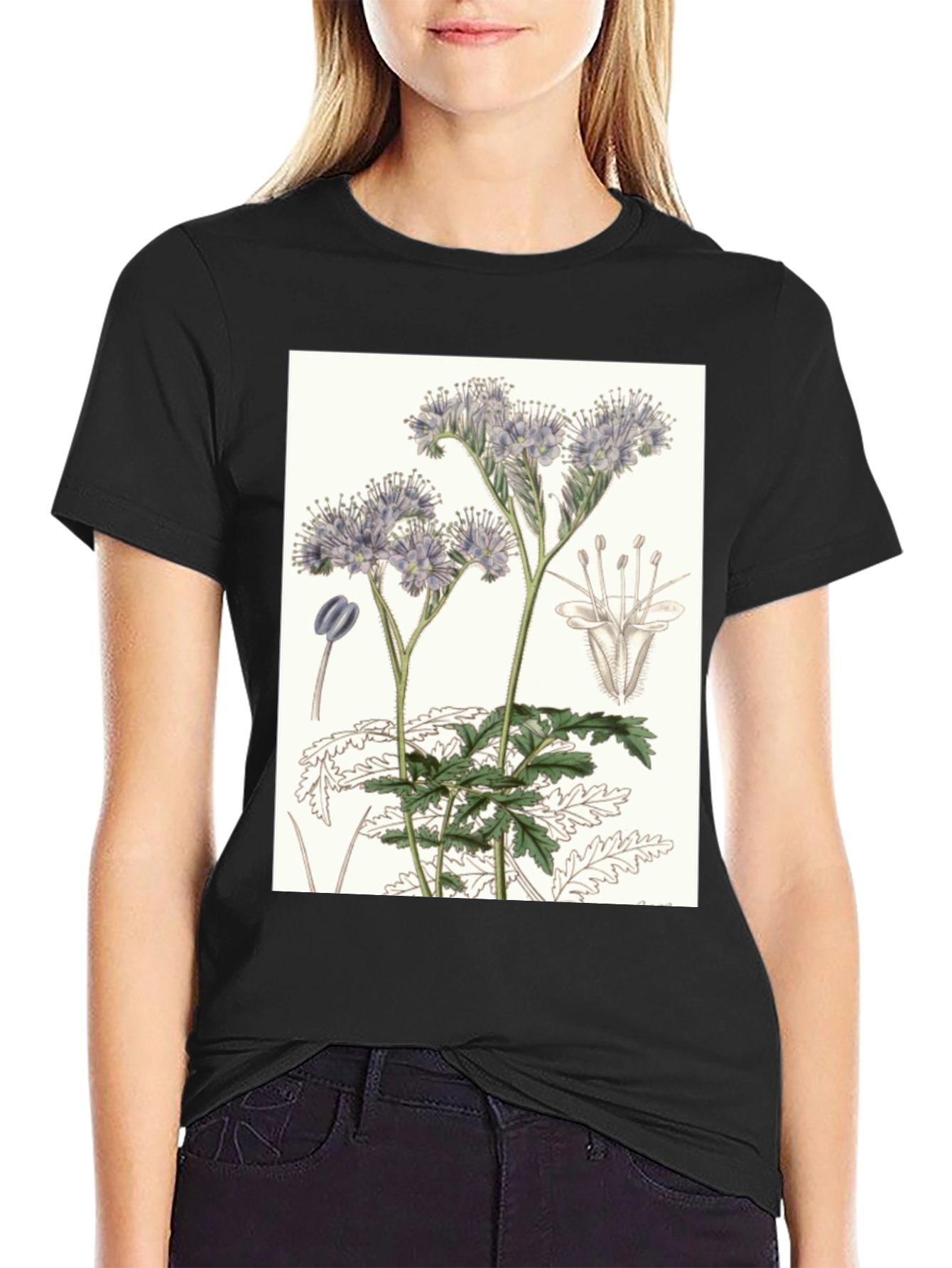 Black Botanical Flower T-Shirt view 2