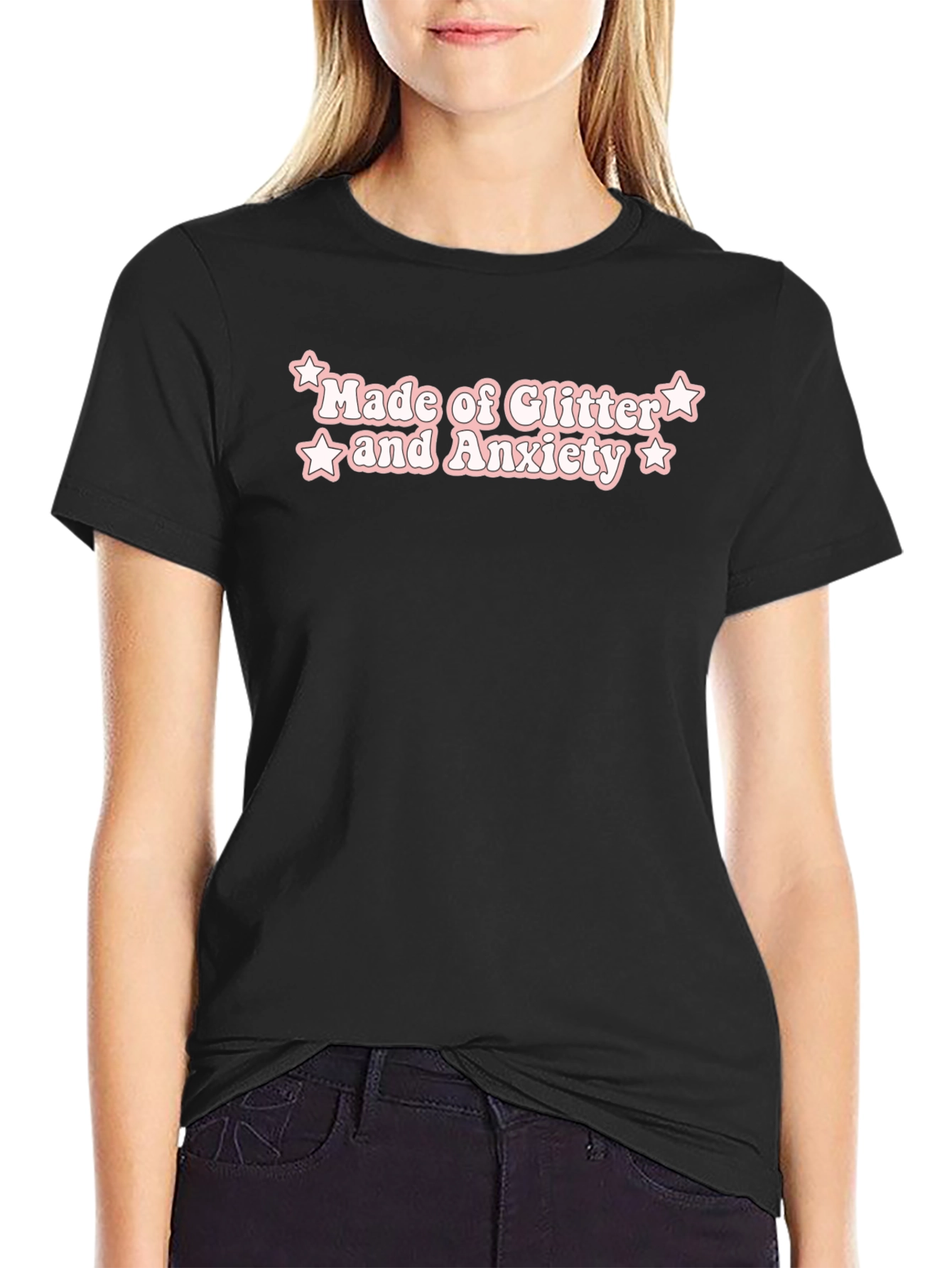 Black Glitter and Anxiety Black T-Shirt view 2