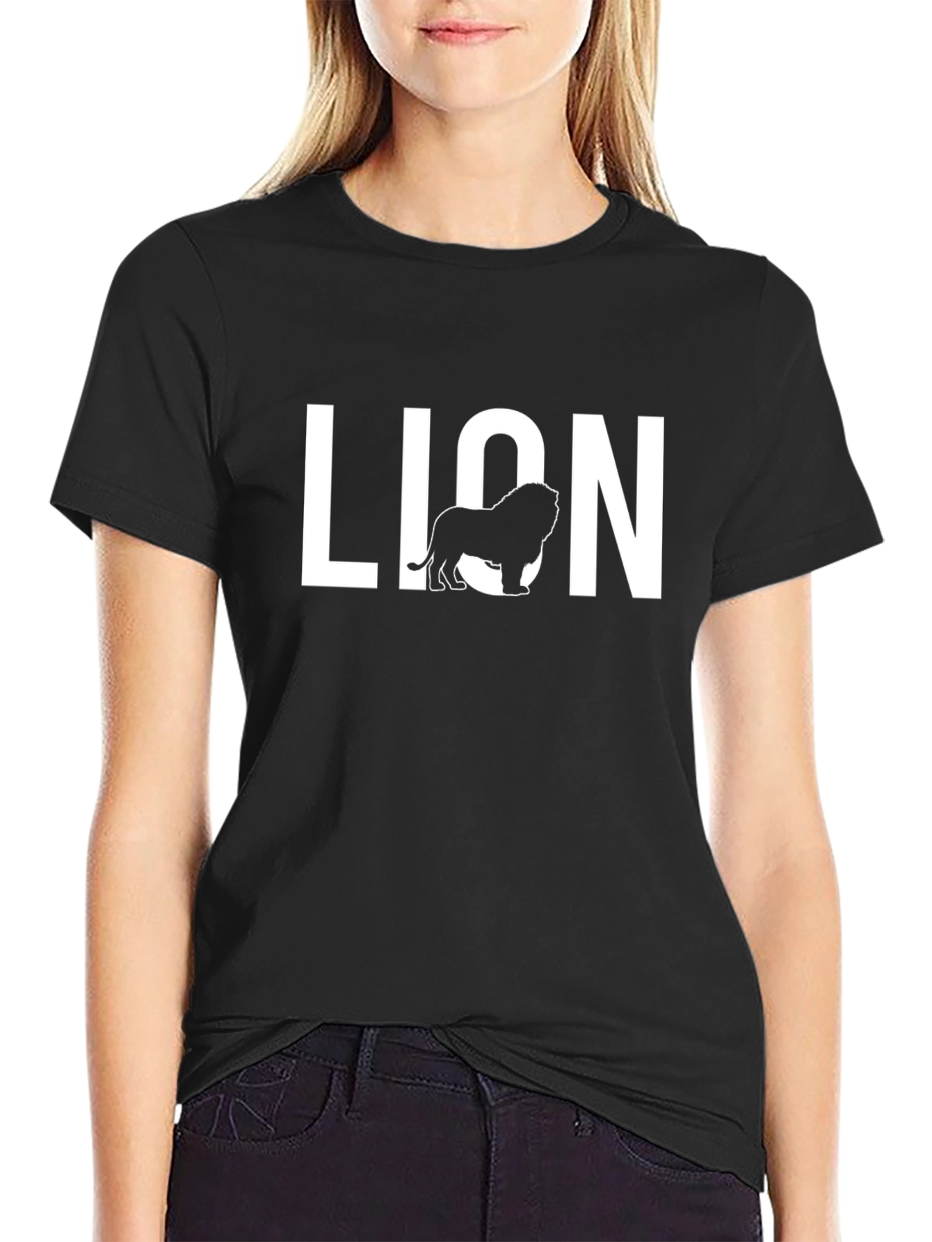 Black Lion Graphic Print Crew Neck T-Shirt view 2
