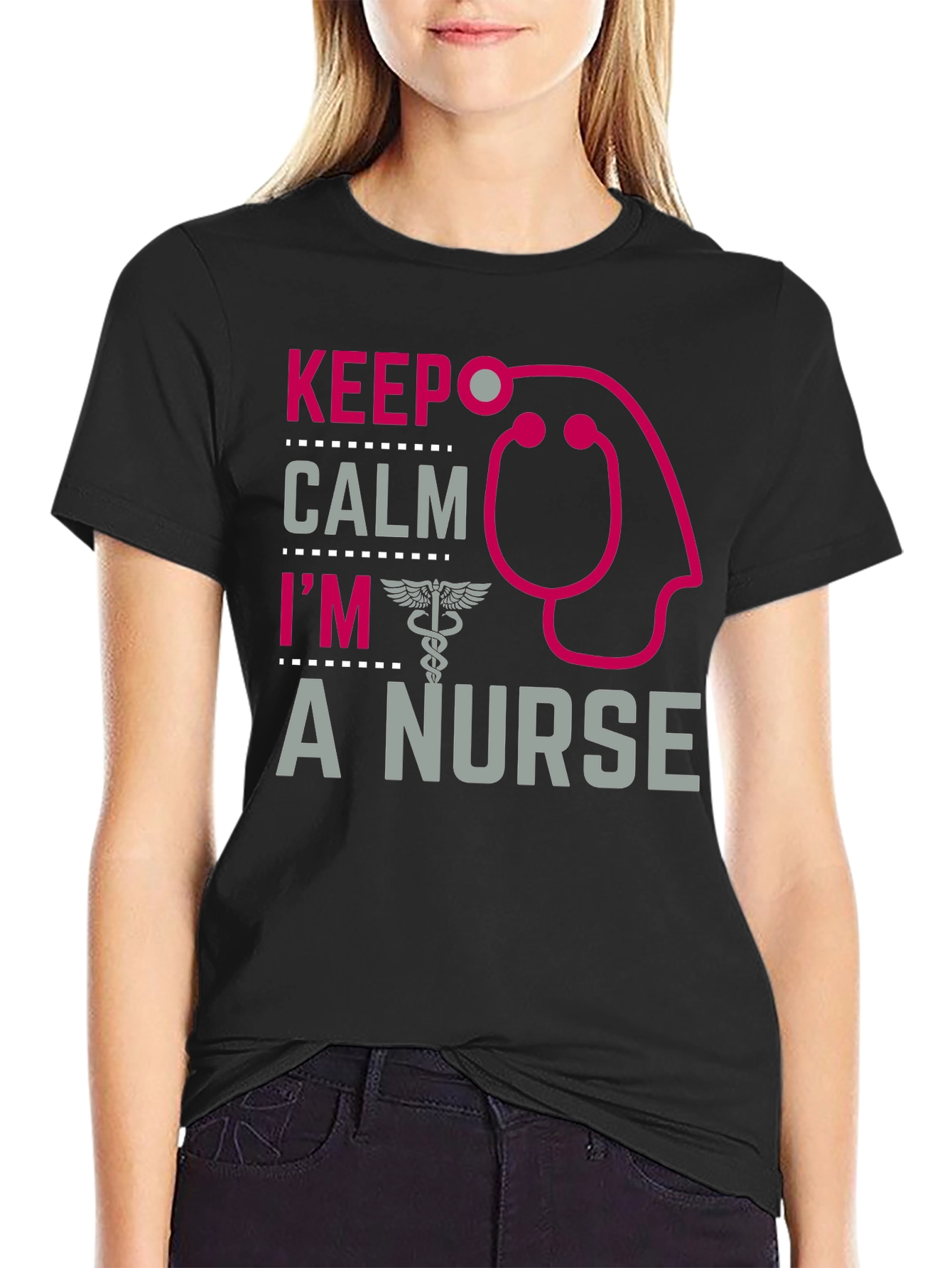 Black Keep Calm I'm A Nurse T-Shirt view 2