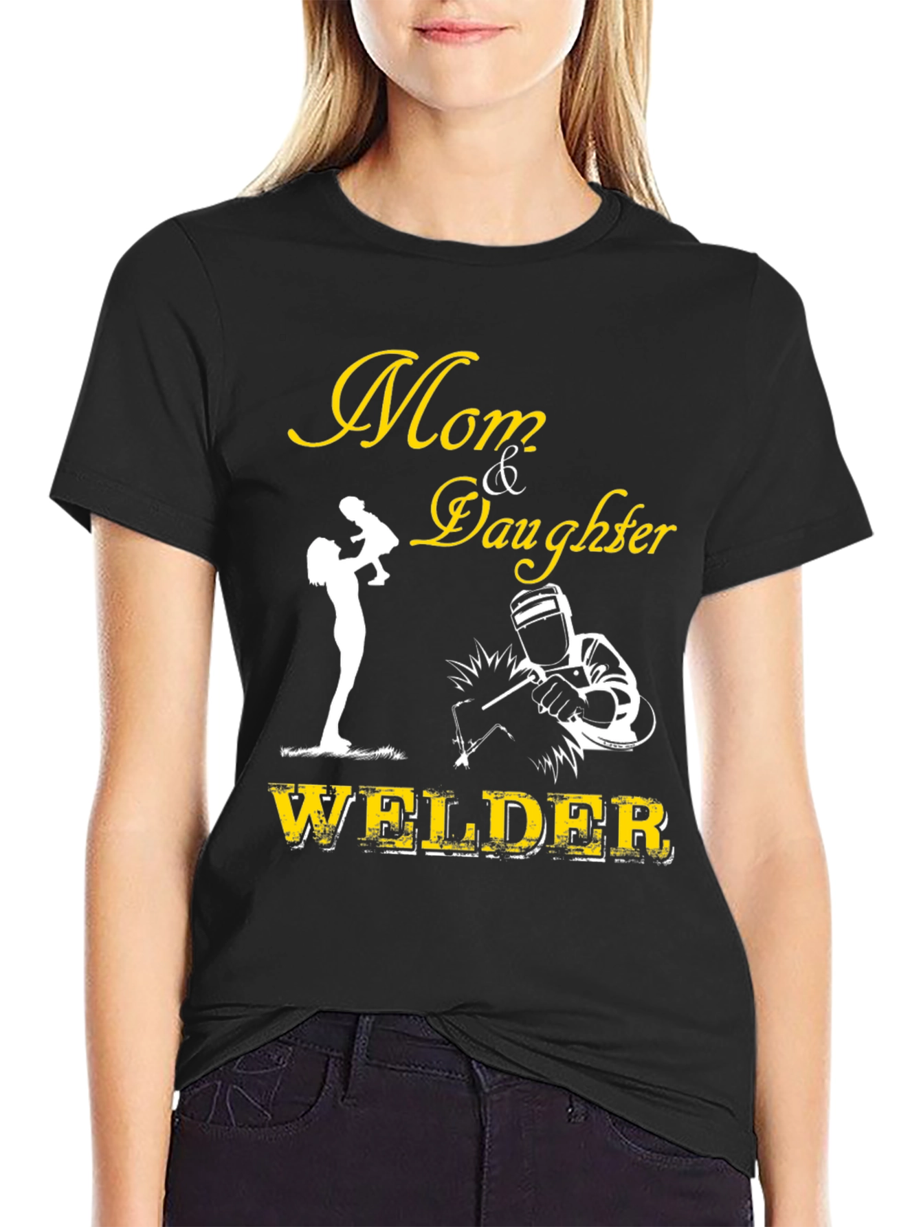 Black Mom & Daughter Welder Graphic Tee - Black view 2