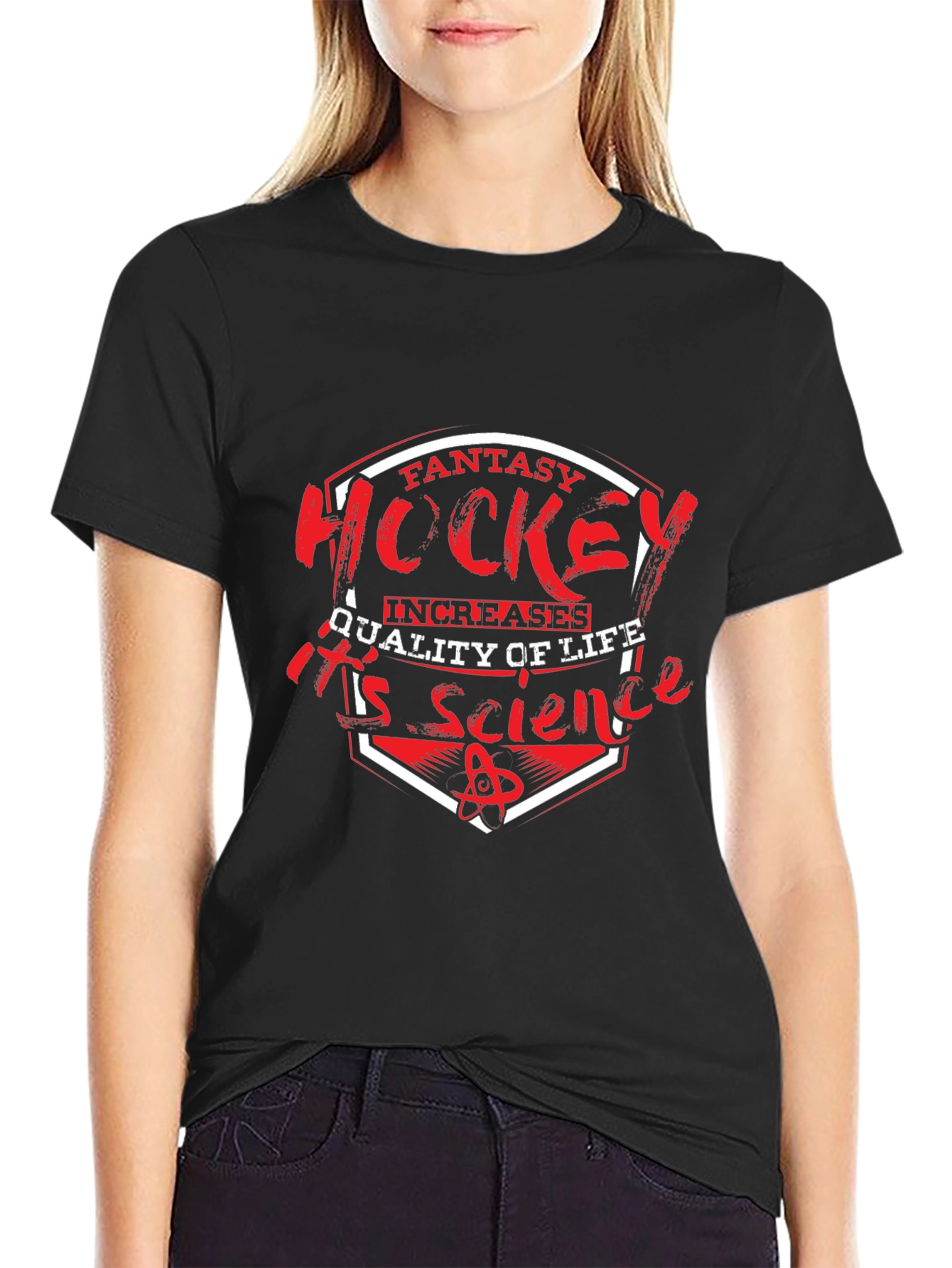 Black Fantasy Hockey is Science Black T-Shirt view 2