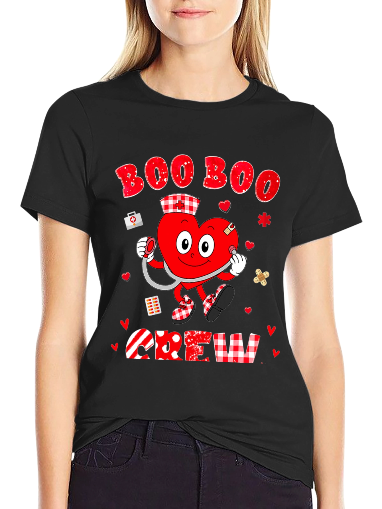 Black Boo Boo Crew Valentine's Day Graphic Tee view 2
