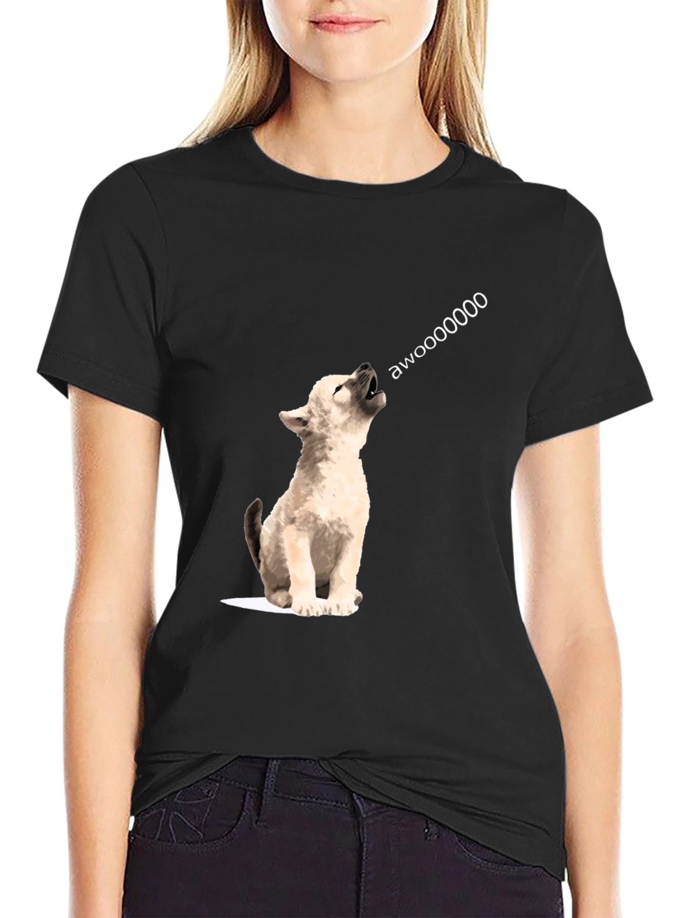 Black Awoooo Wolf Graphic Tee - Black view 2