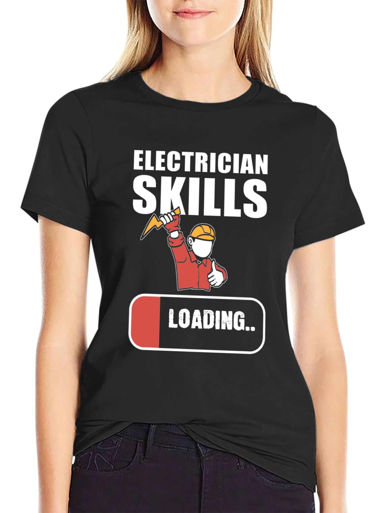 Black Electrician Skills Loading T-Shirt Funny Gift view 2