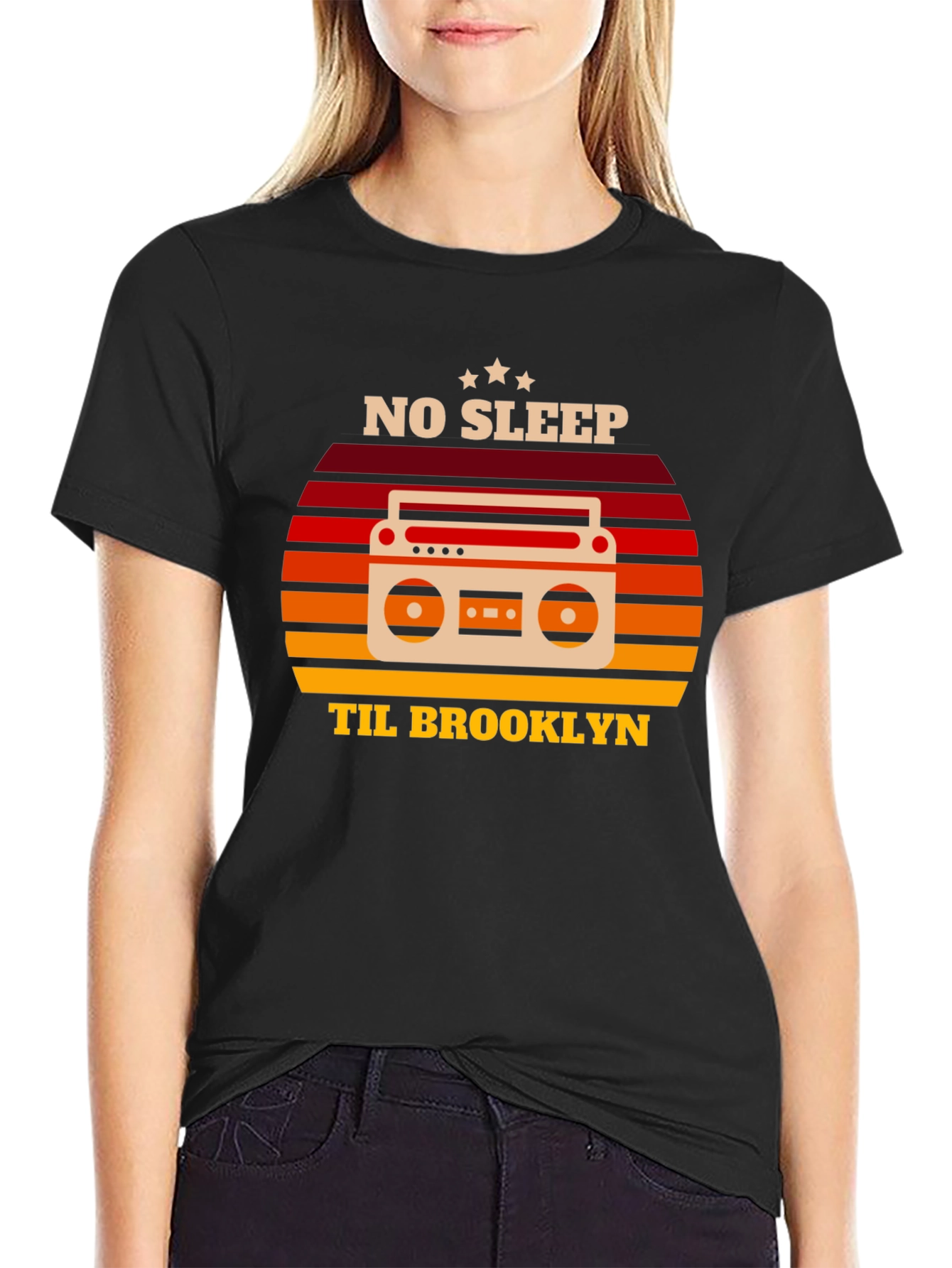 Black No Sleep Til Brooklyn Retro Graphic Tee view 2