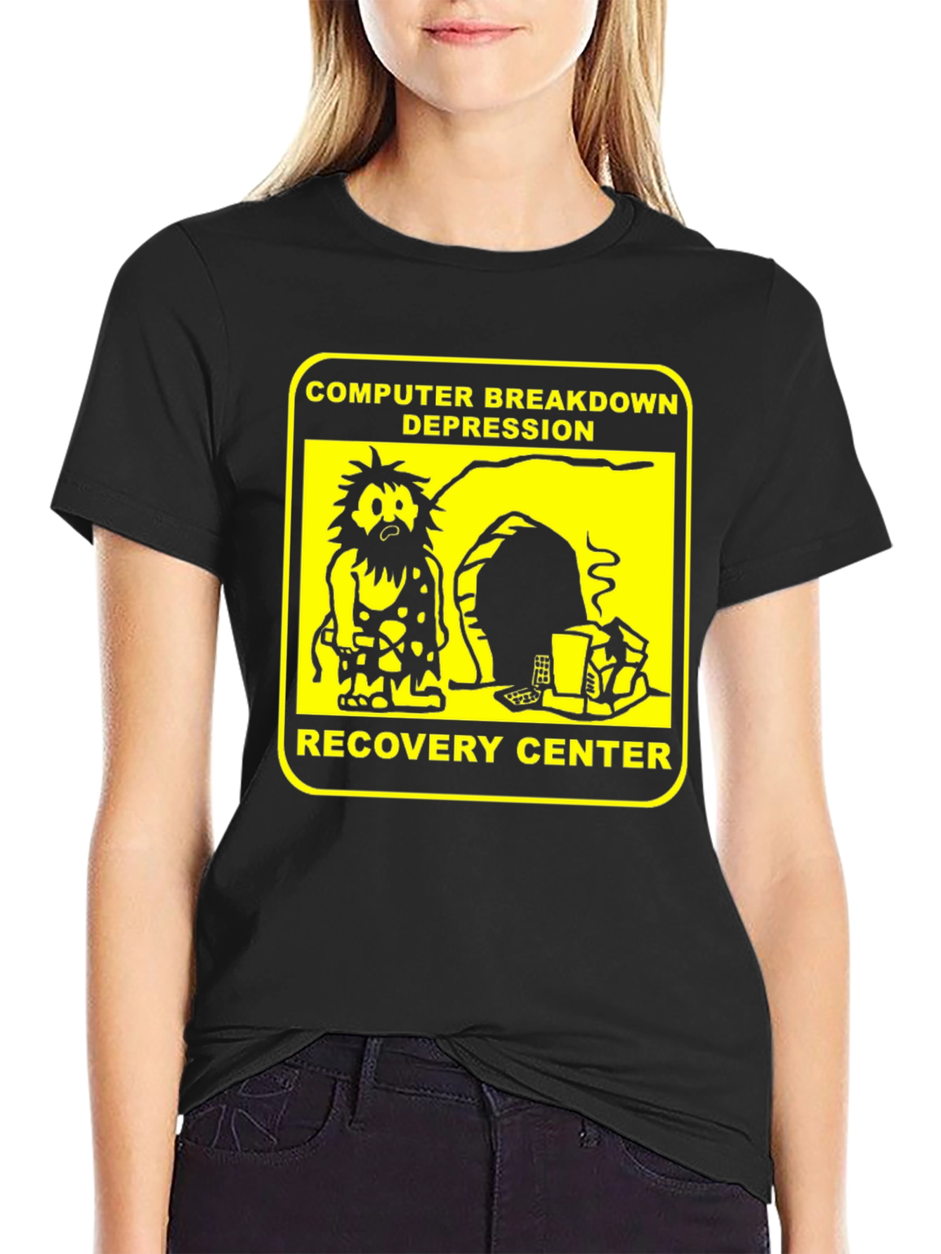 Black Computer Breakdown Depression Recovery Center Black T-Shirt view 2