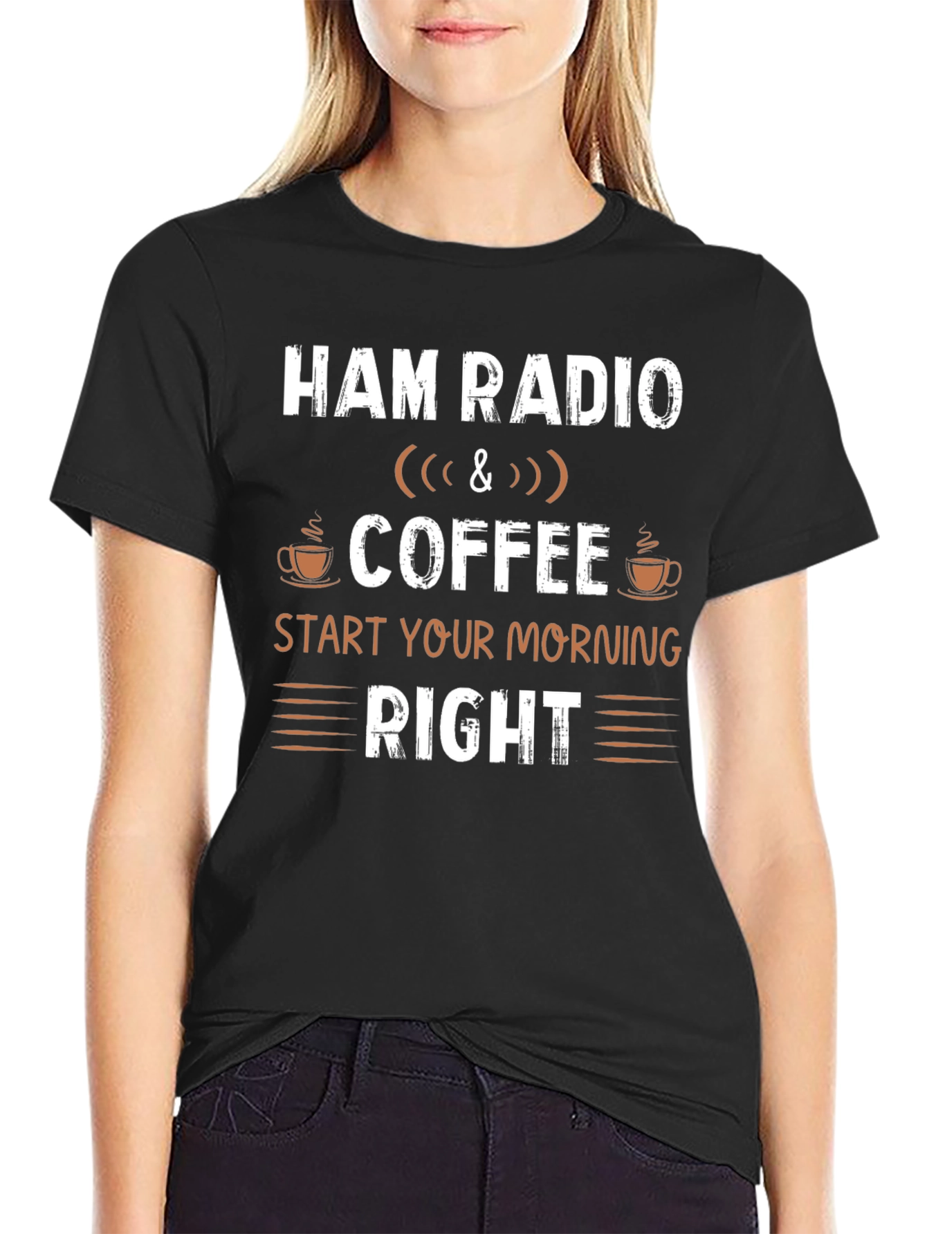 Black Ham Radio & Coffee T-Shirt - Start Your Morning Right view 2
