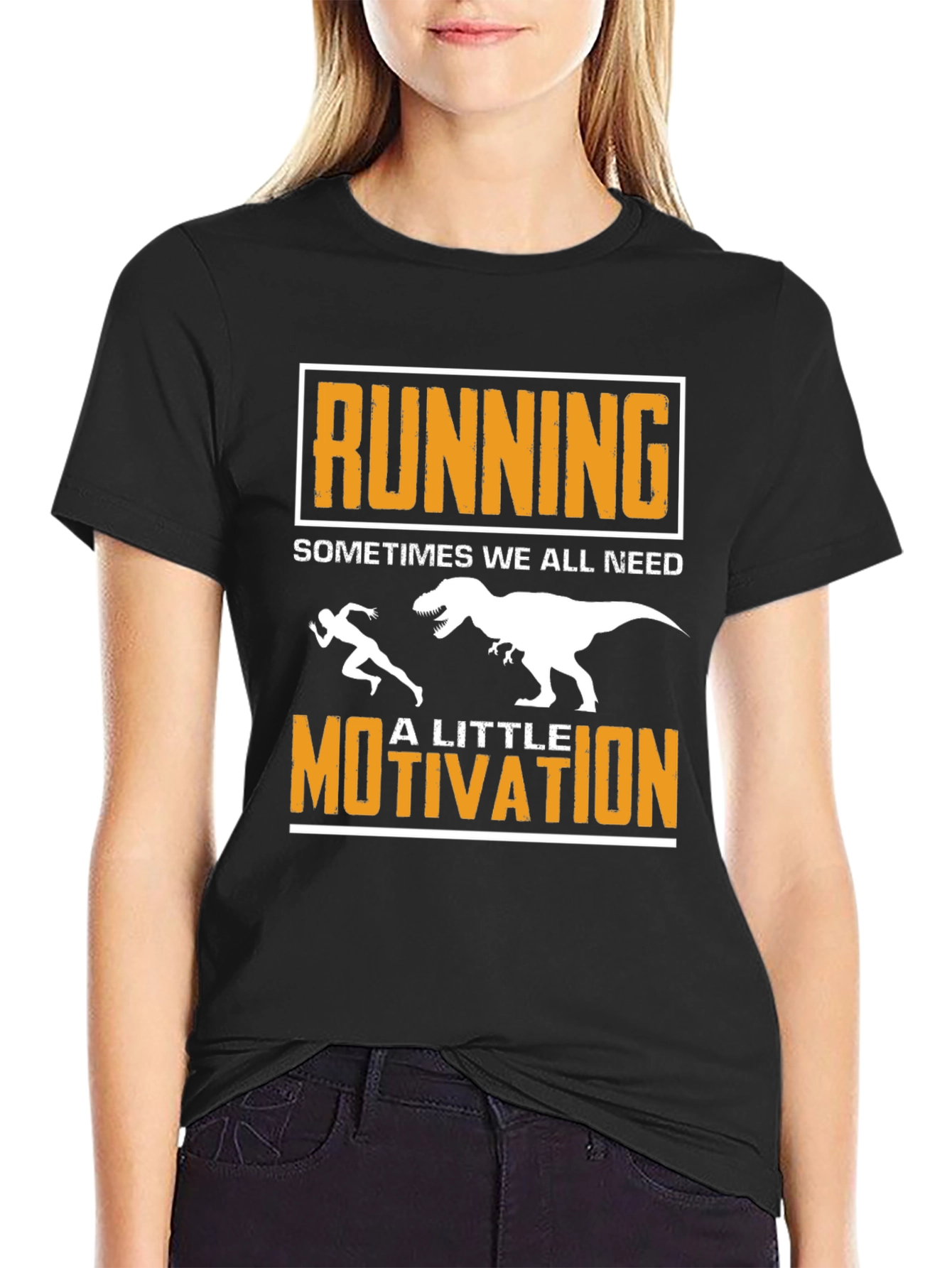 Black Running Motivation T-Shirt Funny Dino Tee view 2