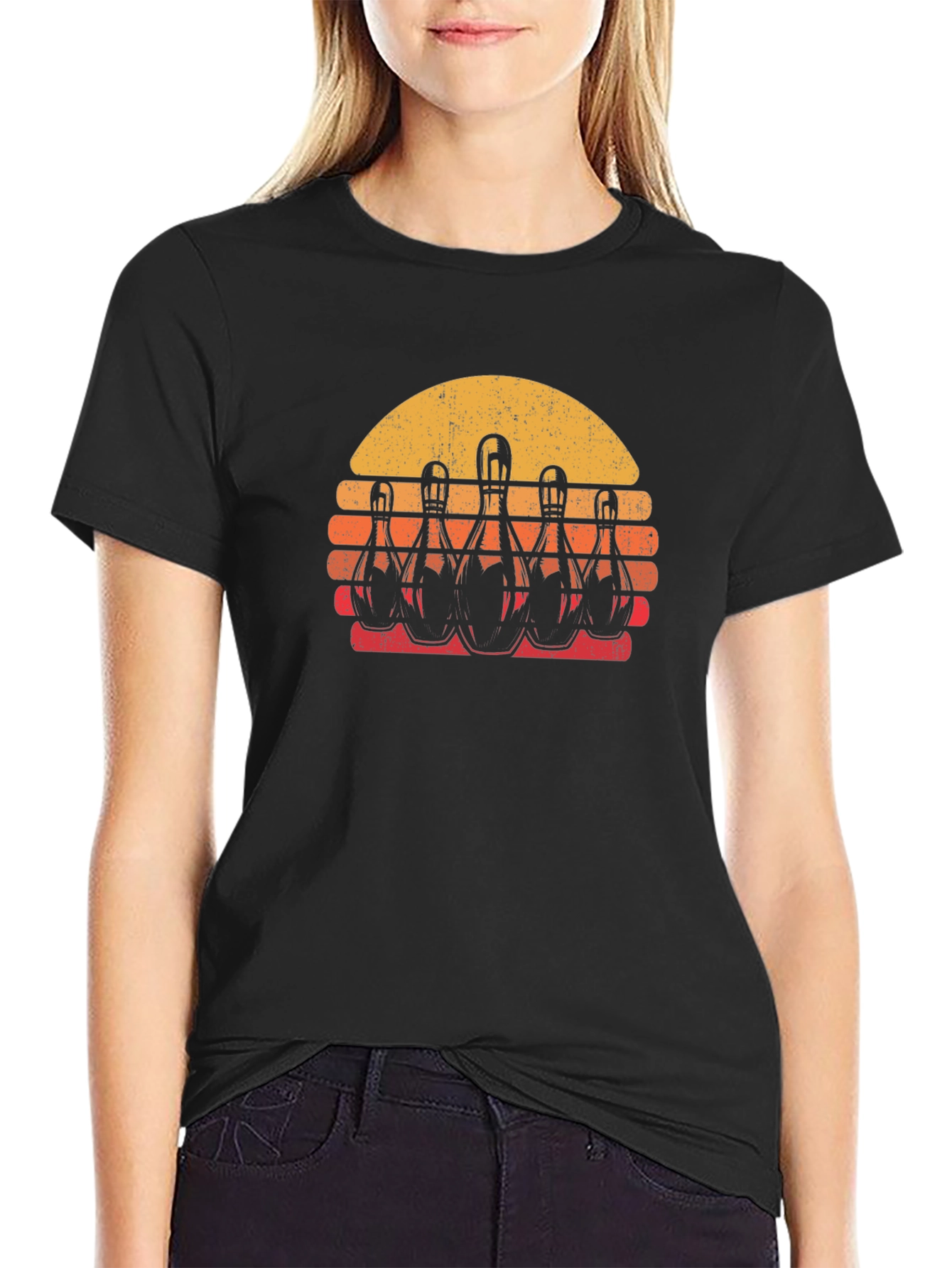 Black Retro Bowling Sunset T-Shirt view 2