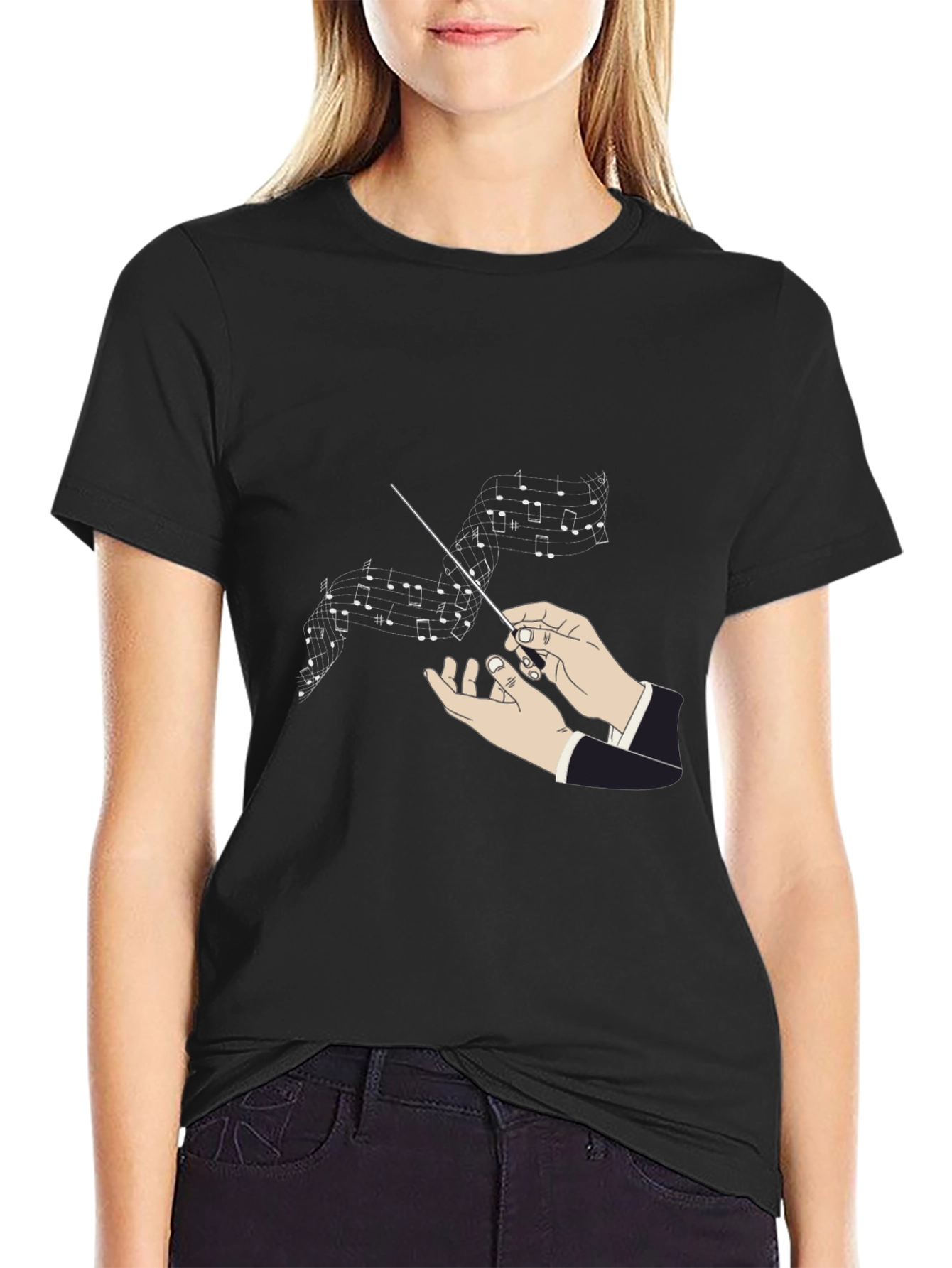 Black Conductor Music Notes Graphic Black T-Shirt view 2