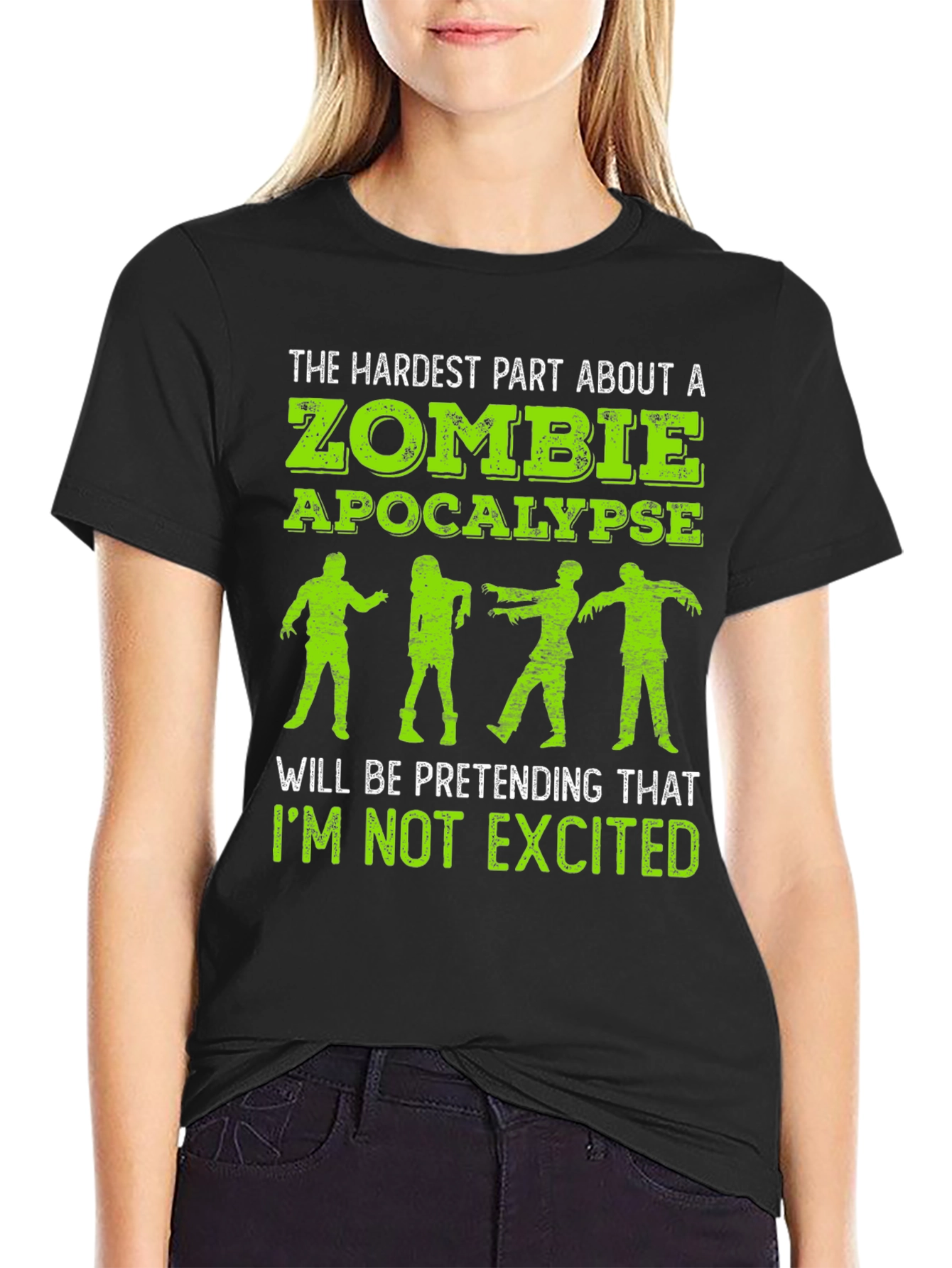 Black Zombie Apocalypse T-Shirt - Hardest Part is Not Getting Excited view 2