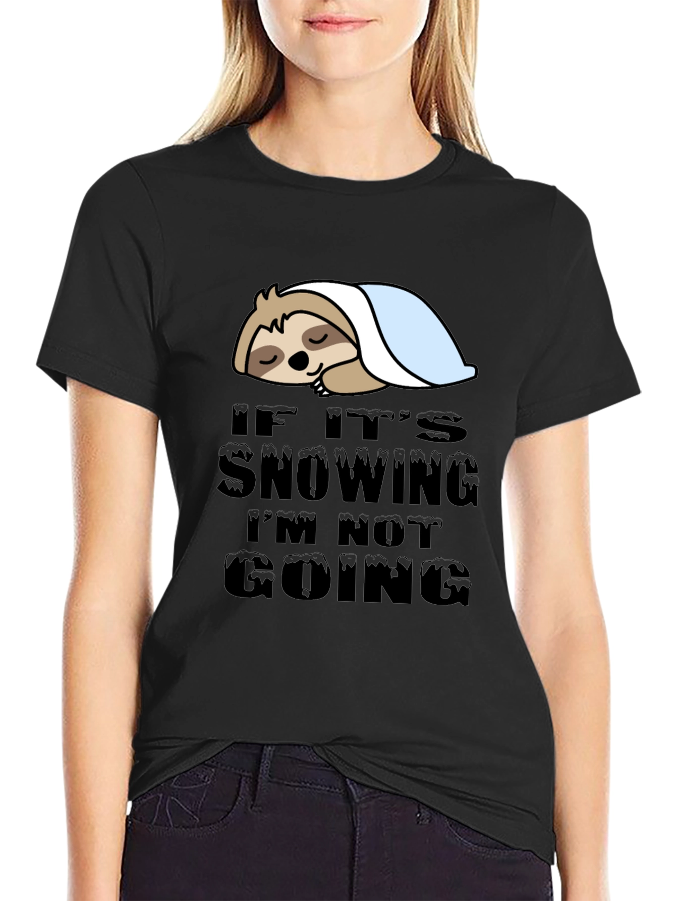 Black Lazy Sloth 'If It's Snowing' Graphic T-Shirt view 2