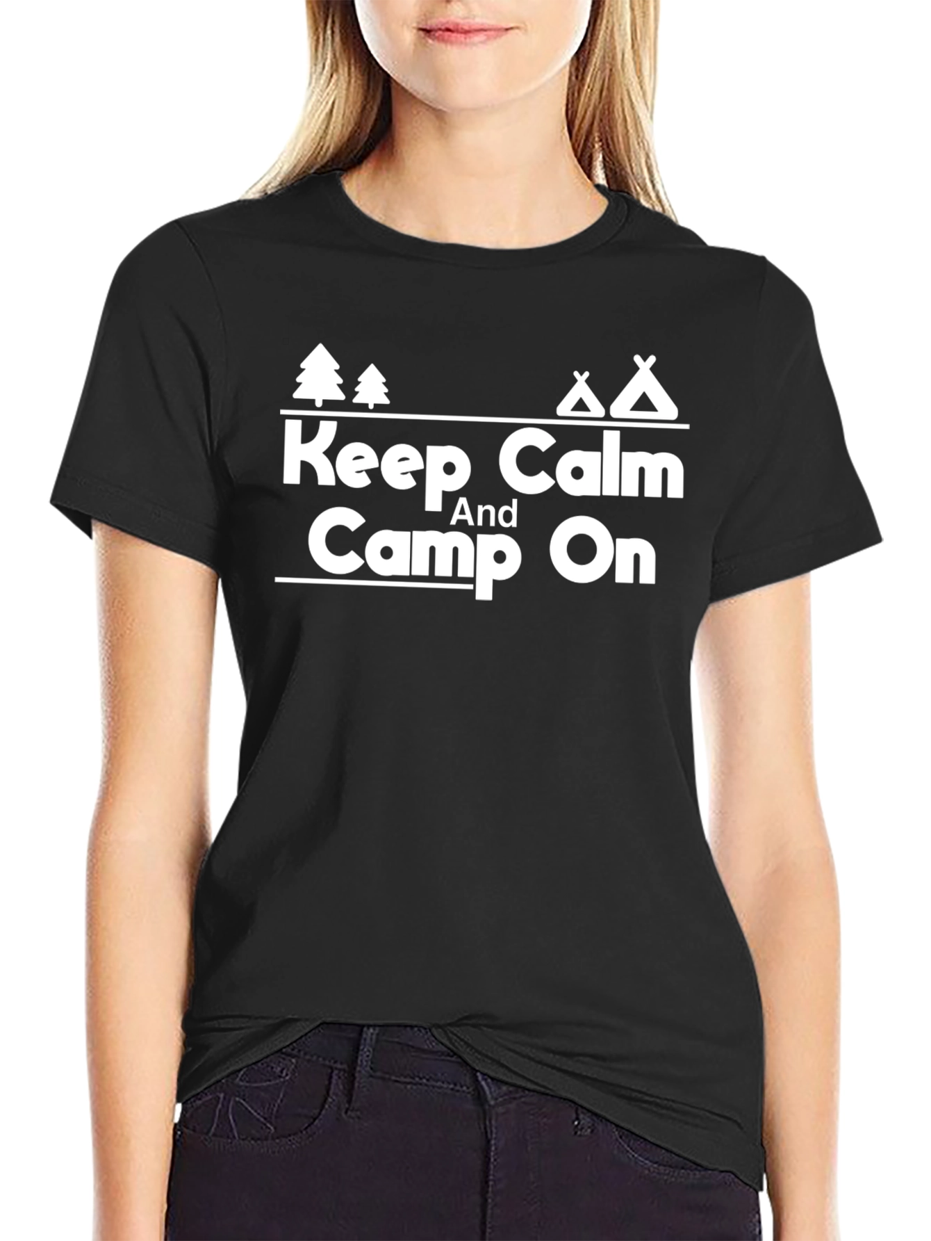 Black Keep Calm and Camp On T-Shirt view 2