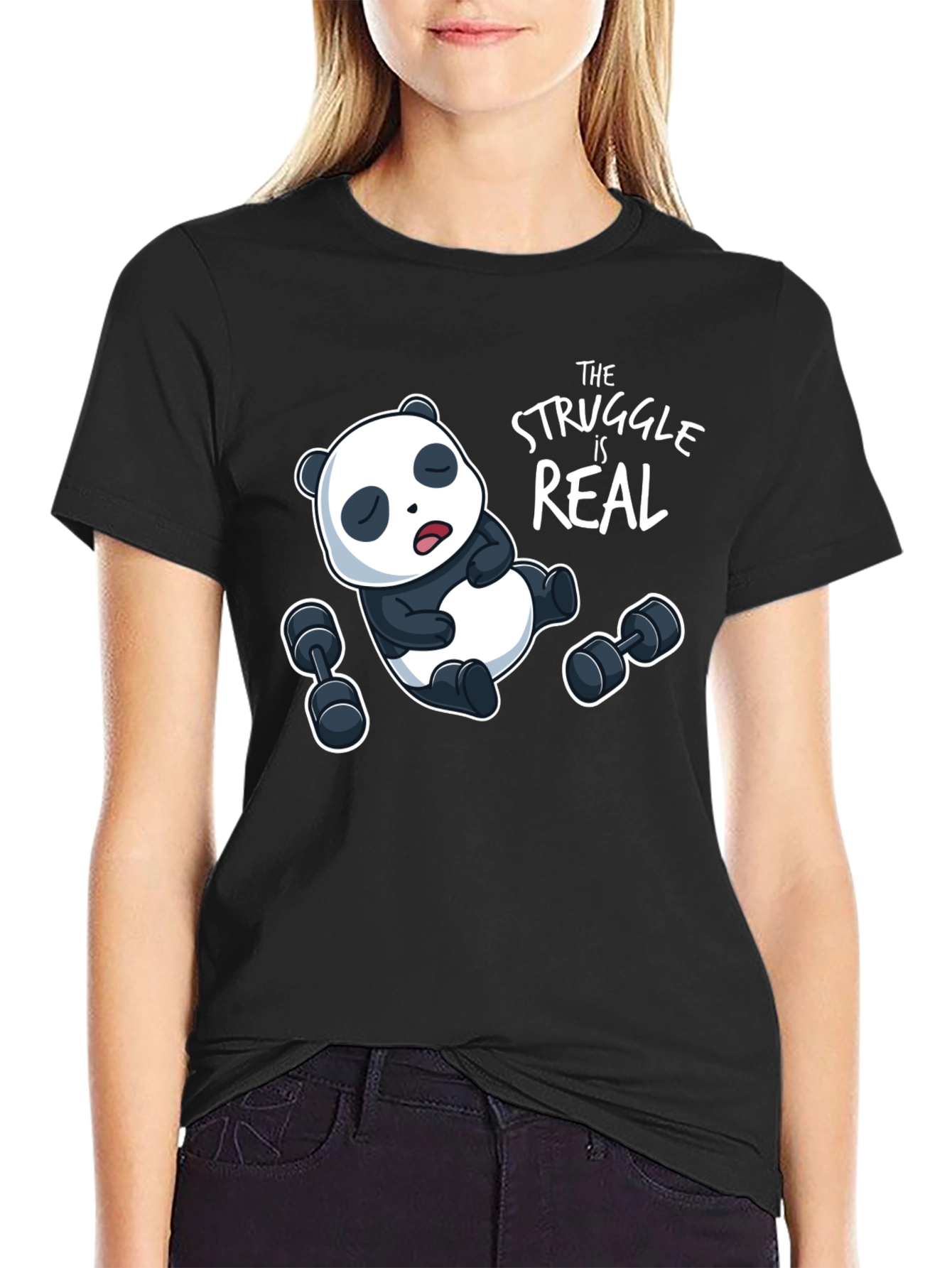 Black Funny Panda Workout T-Shirt view 2