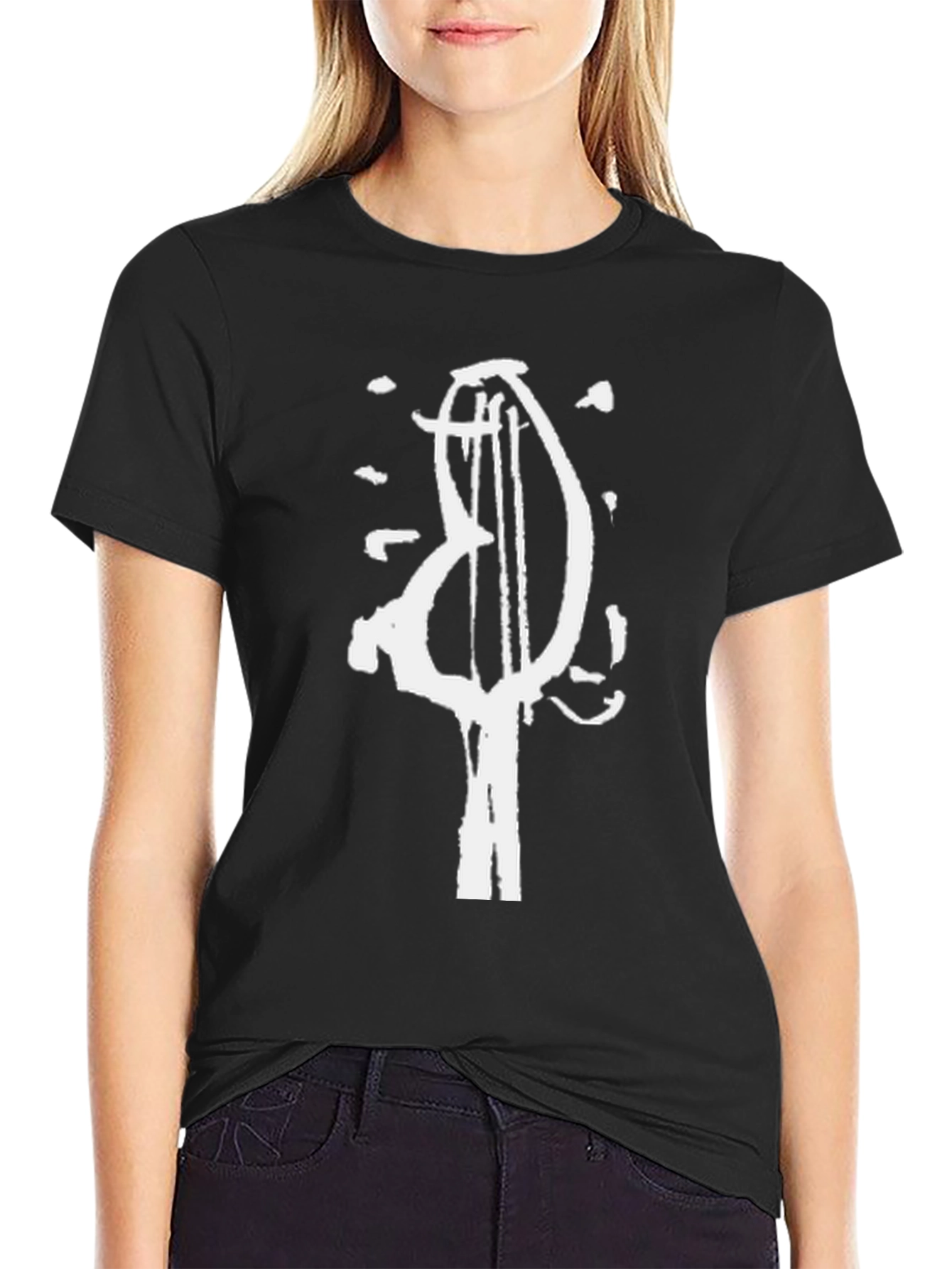 Black Black T-Shirt with Abstract Musical Instrument Graphic view 2