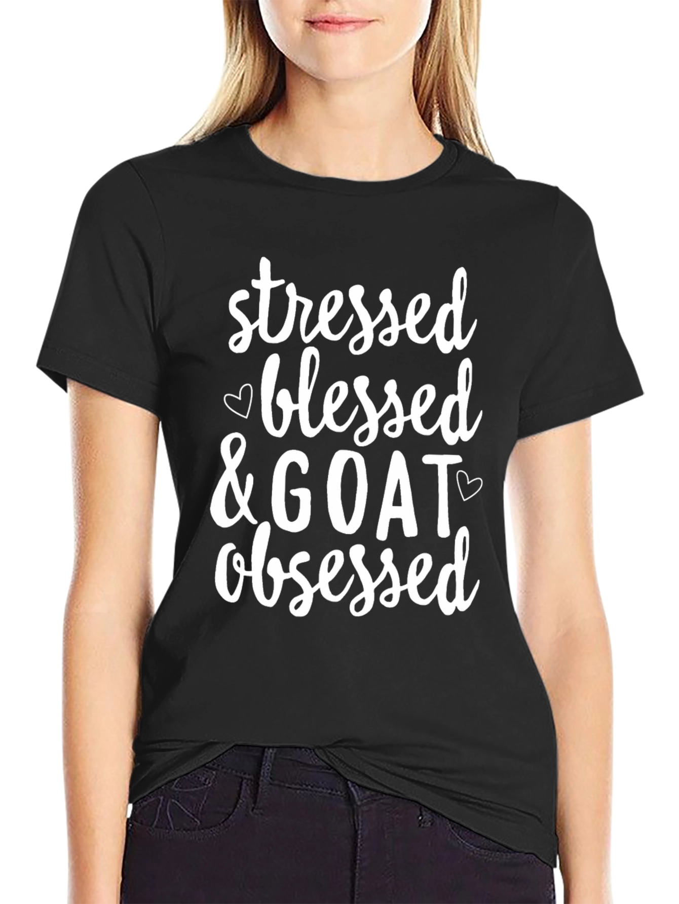 Black Stressed Blessed & GOAT Obsessed T-Shirt view 2
