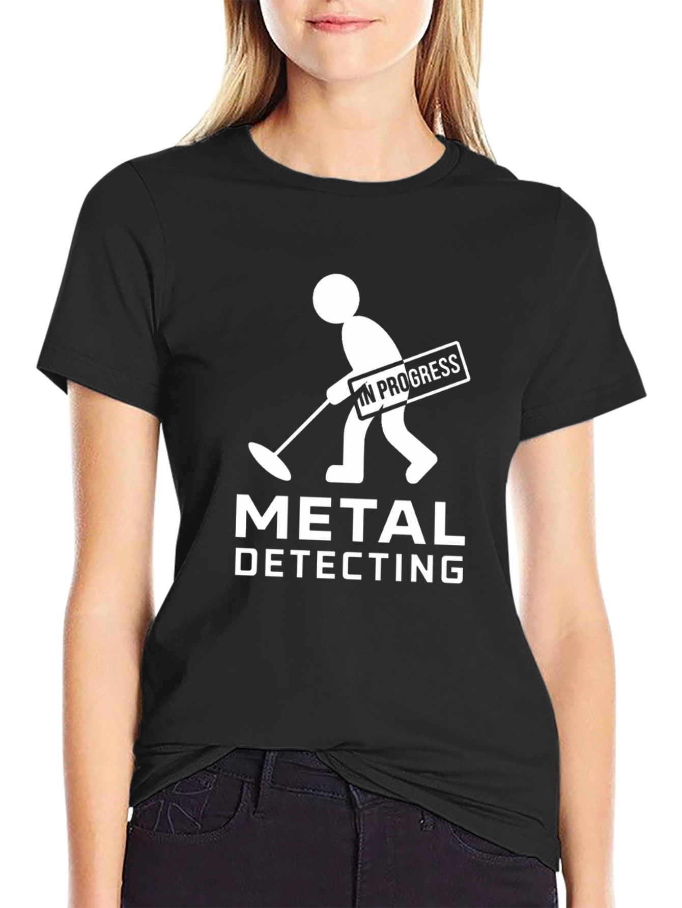 Black Metal Detecting In Progress Funny Black T-Shirt view 2