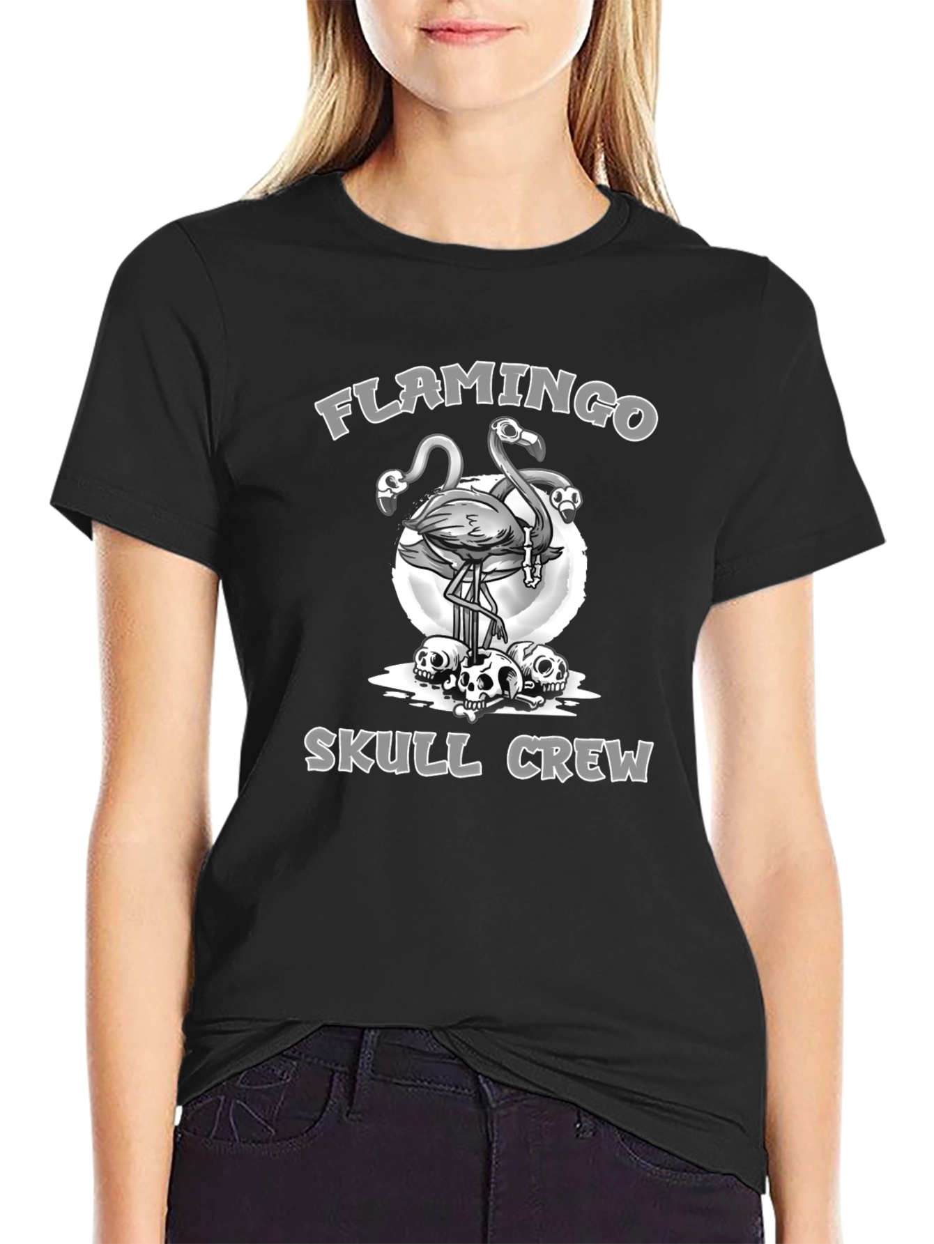 Black Flamingo Skull Crew Graphic Tee view 2