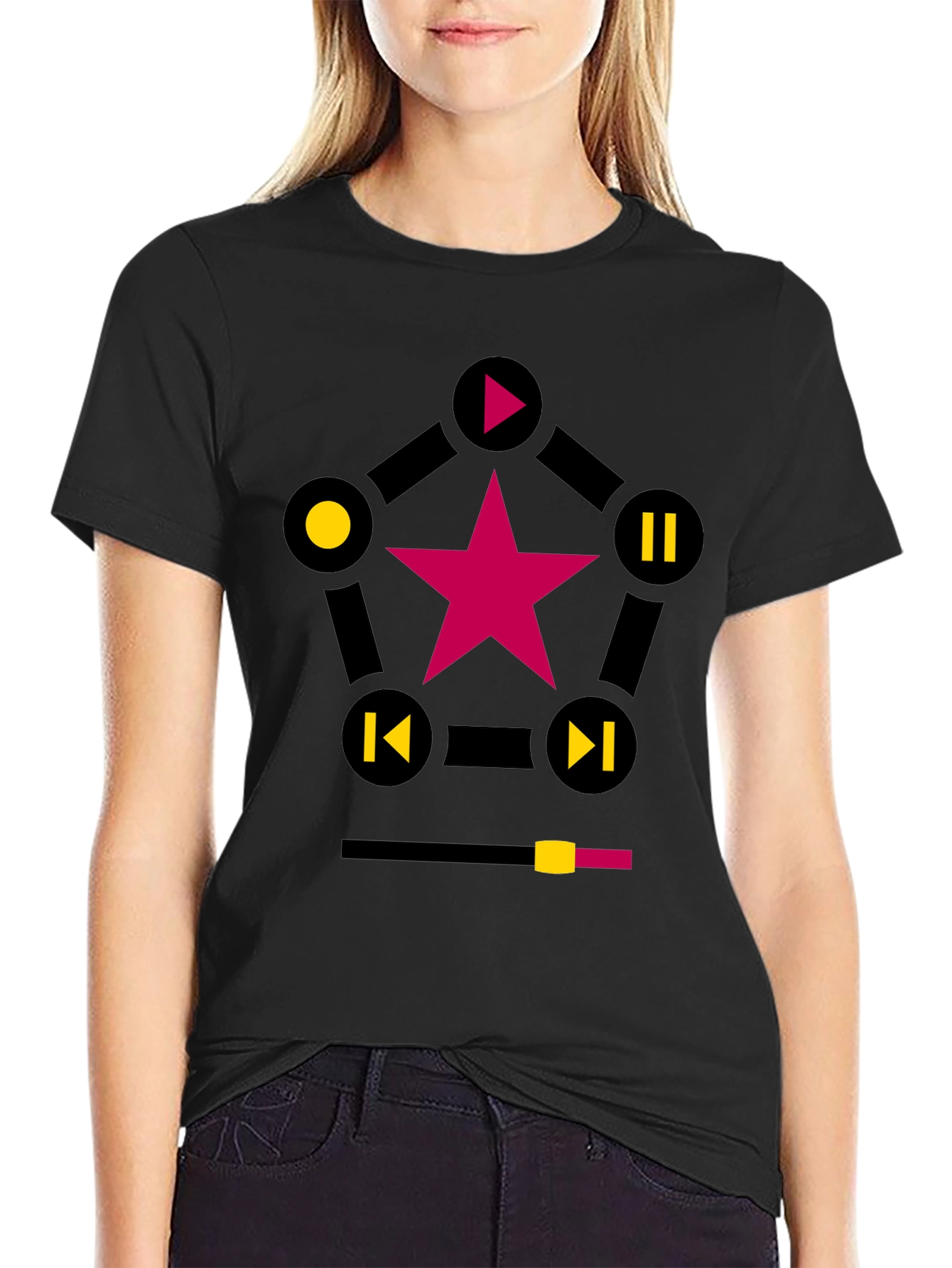 Black Starry Music Player Graphic T-Shirt view 2