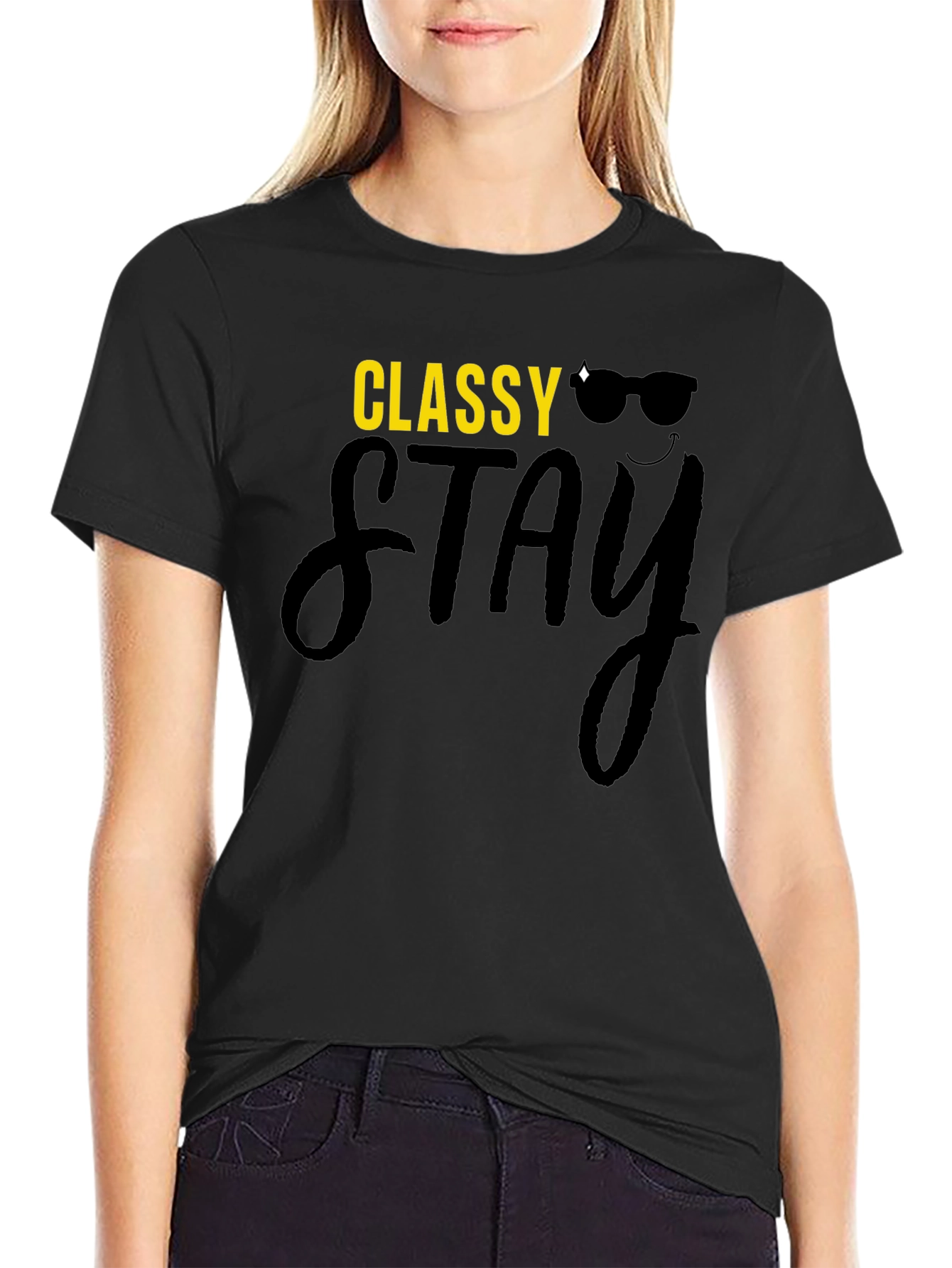 Black Classy Stay Black Graphic T-Shirt view 2