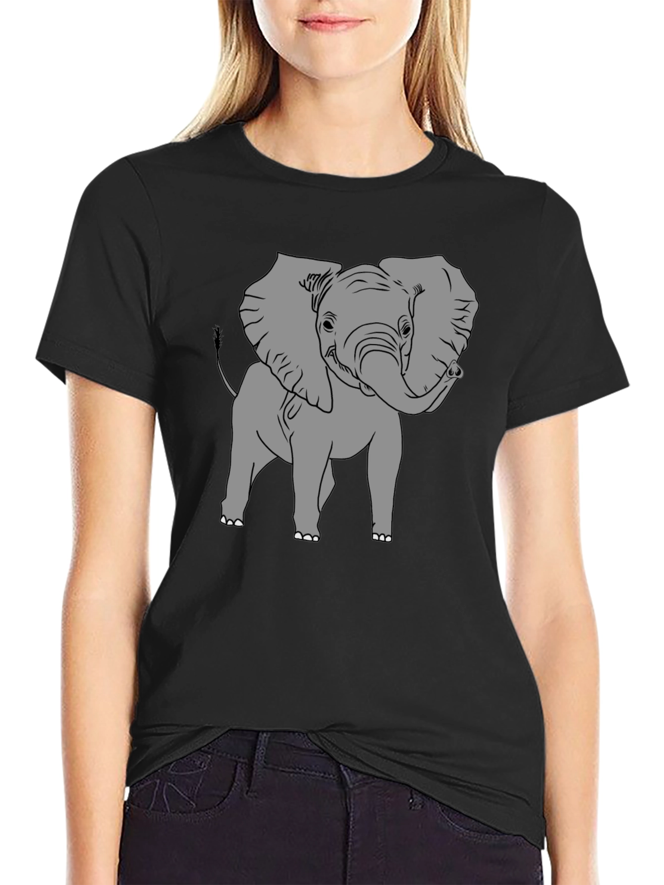 Black Elephant Graphic T-Shirt - Black Cotton Tee view 2
