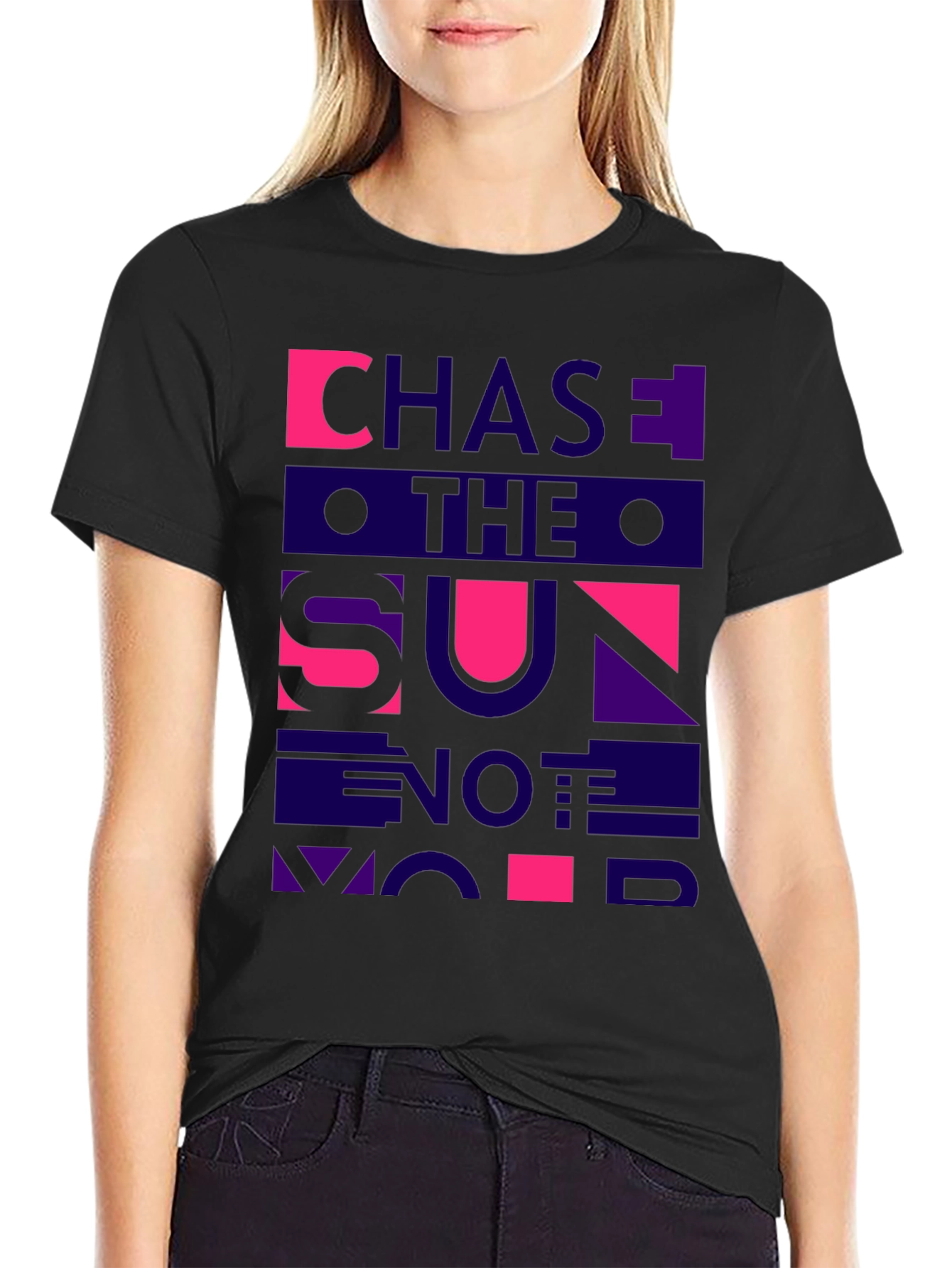 Black Chase The Sun Graphic Tee - Black Cotton Casual T-Shirt view 2