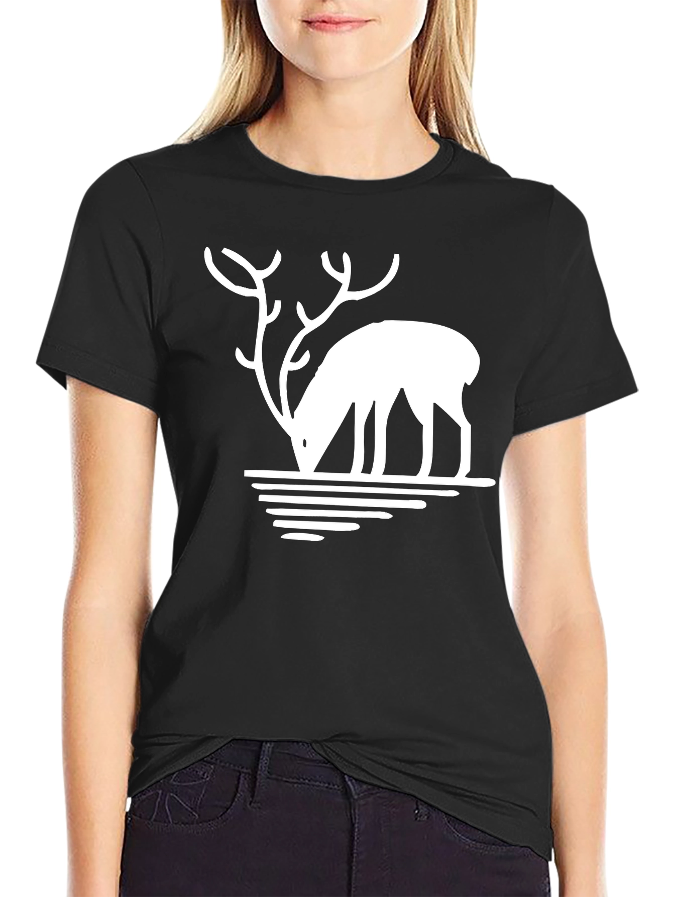Black Deer Silhouette Graphic Tee - Black Casual T-Shirt view 2