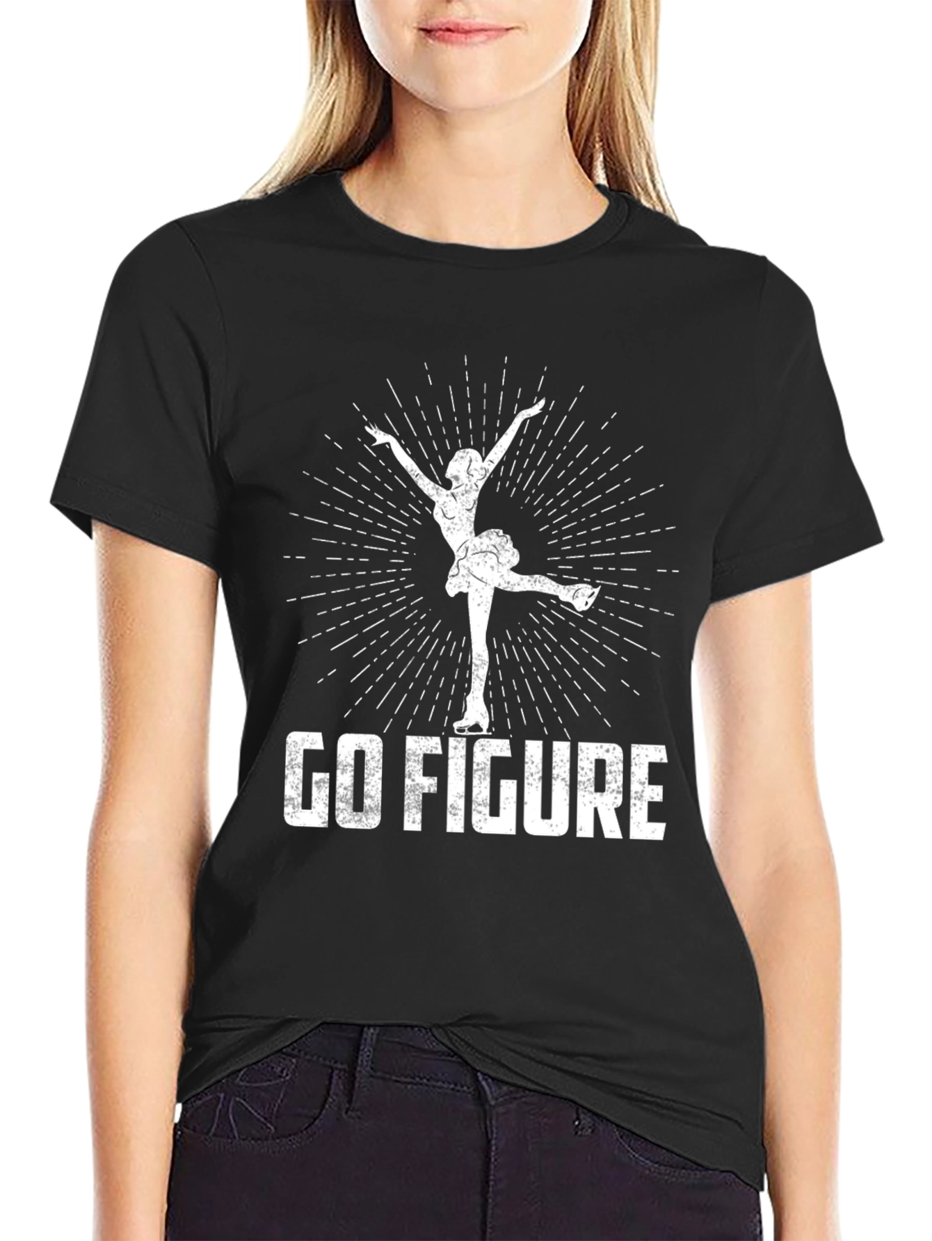 Black Go Figure T-Shirt - Ice Skating Design view 2