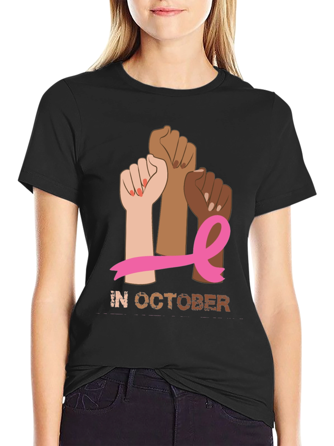 Black Breast Cancer Awareness Month T-Shirt view 2