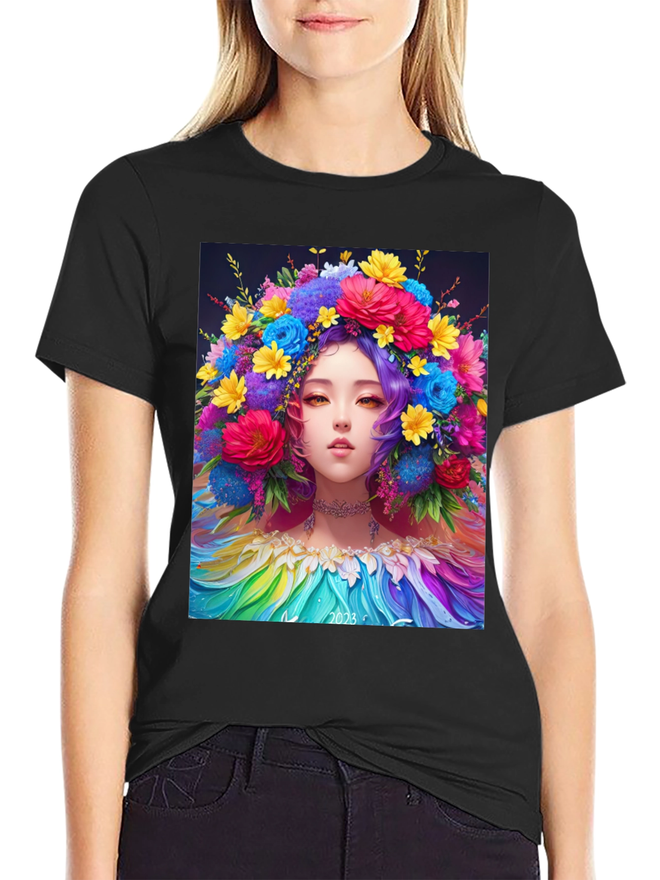 Floral Crown Girl Graphic Tee - 2