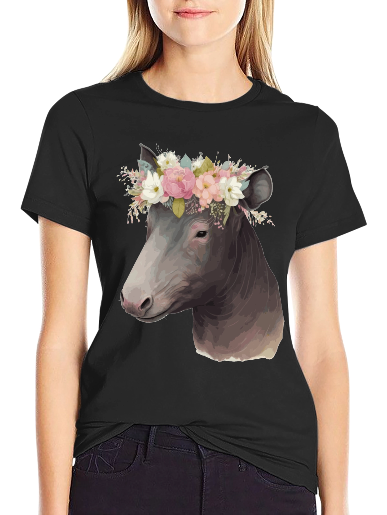 Black Cow Floral Crown T-Shirt view 2