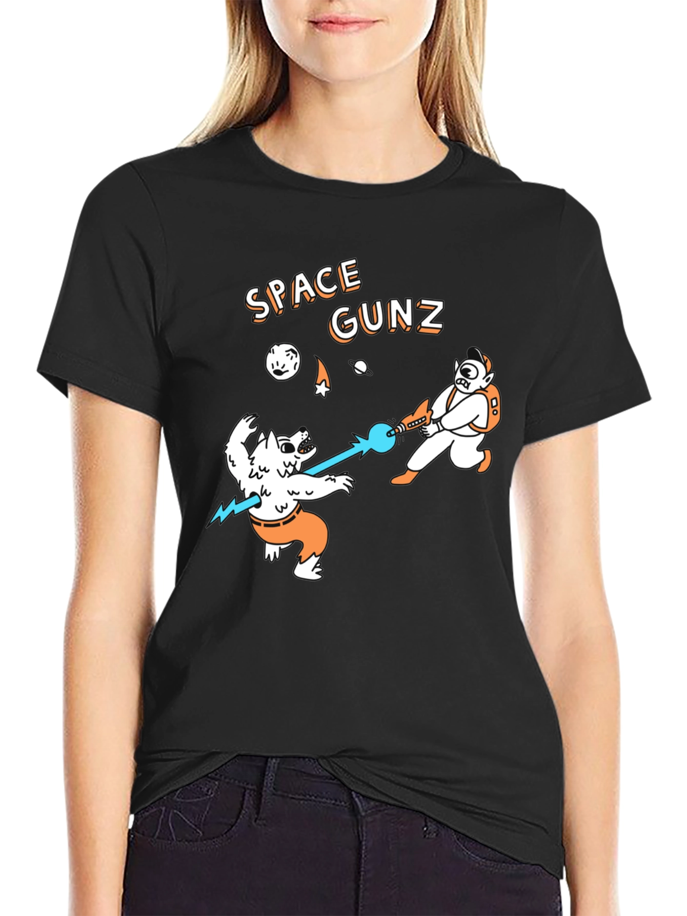 Black Space Gunz Graphic Tee - Unique Design Black T-Shirt view 2