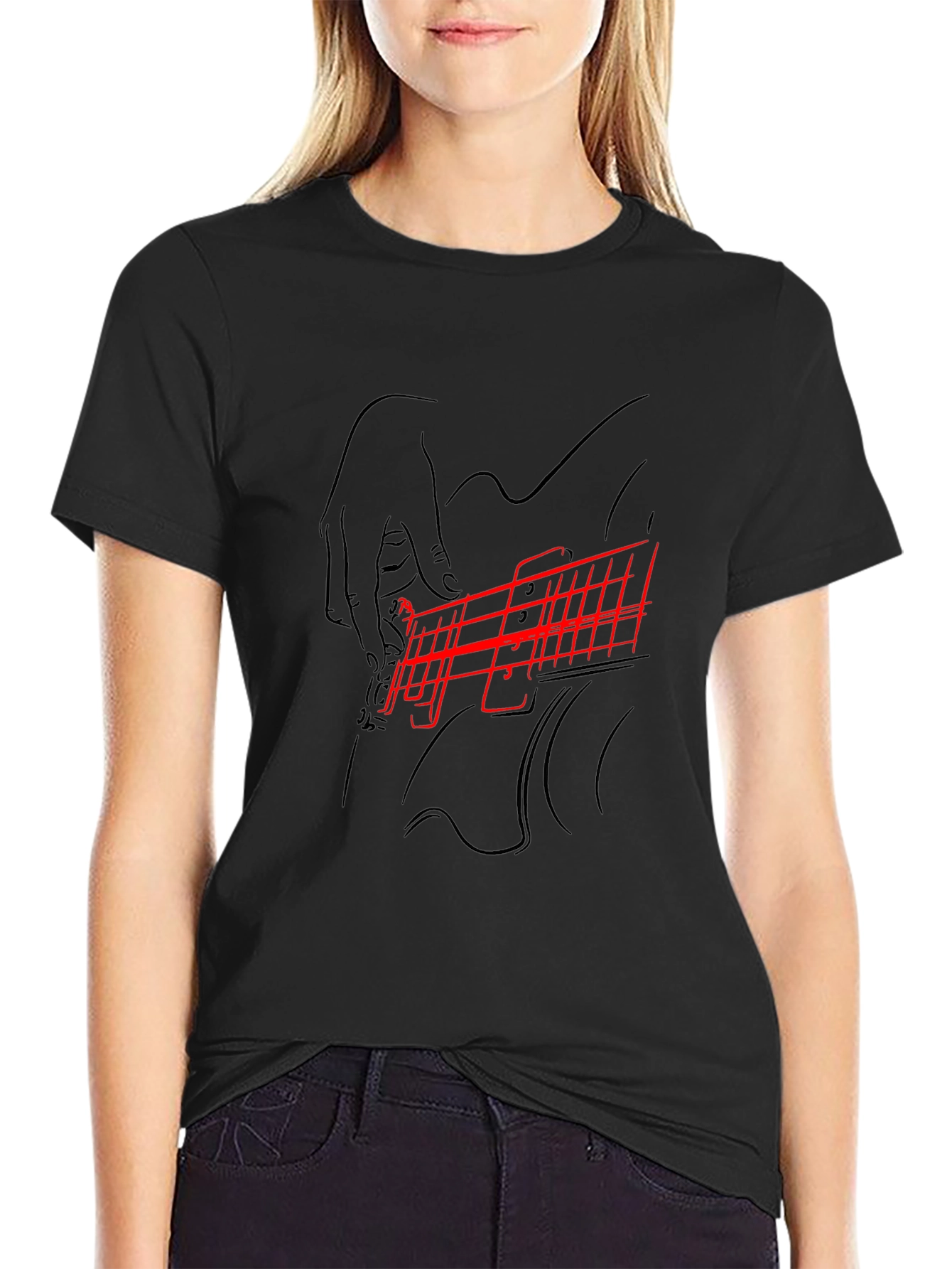 Black Guitar Player Graphic Tee - Black Cotton view 2