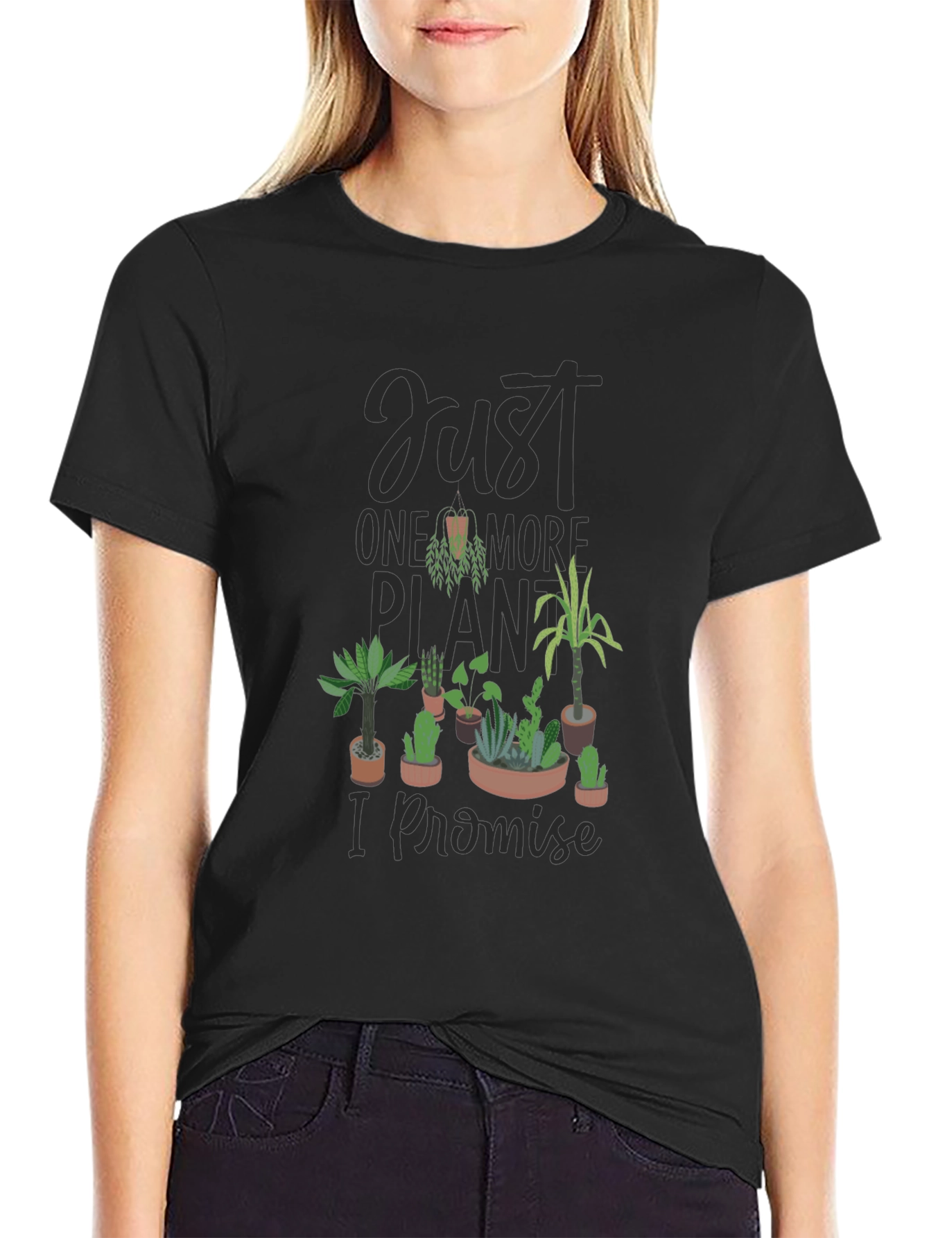 Black Just One More Plant Graphic Tee - Black Unisex view 2