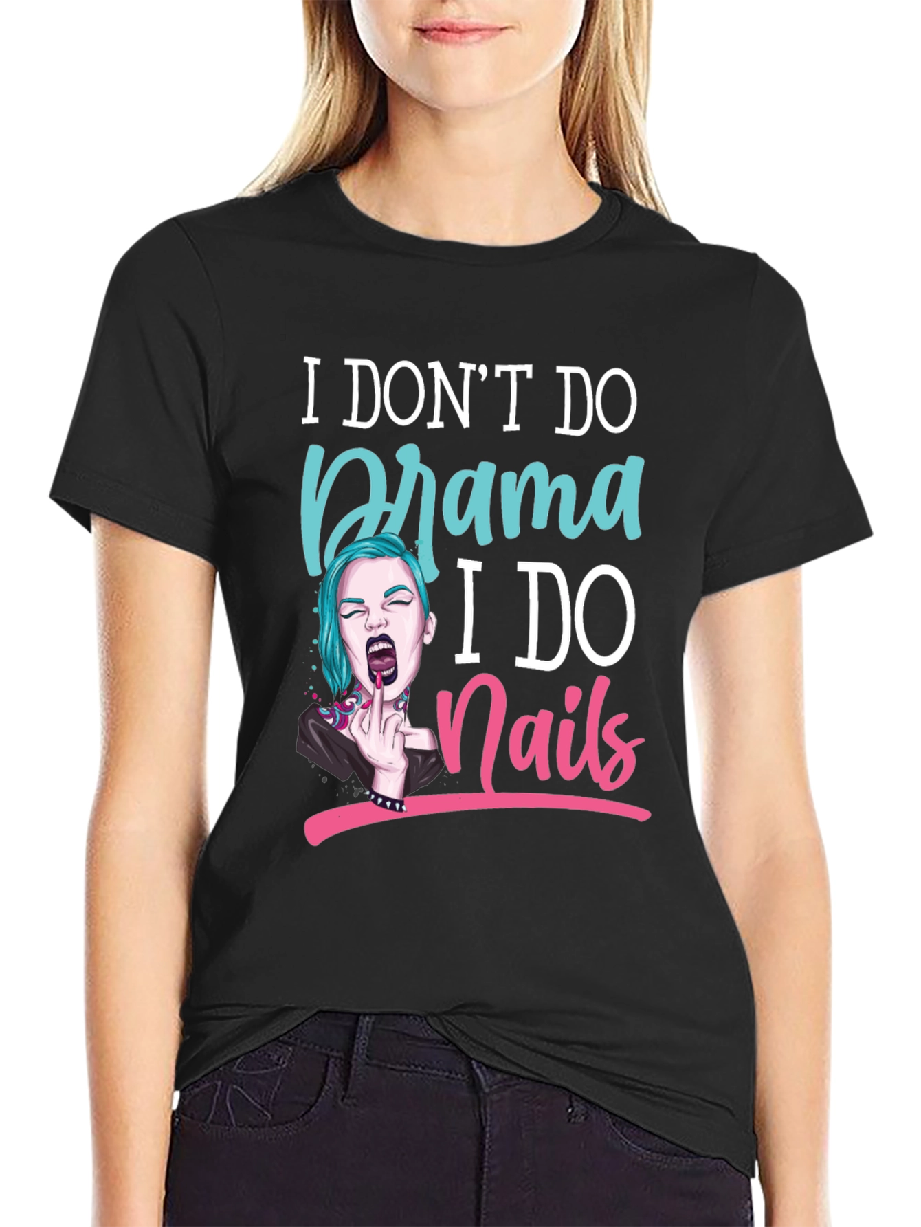 Black Drama Free Nail Technician T-Shirt view 2