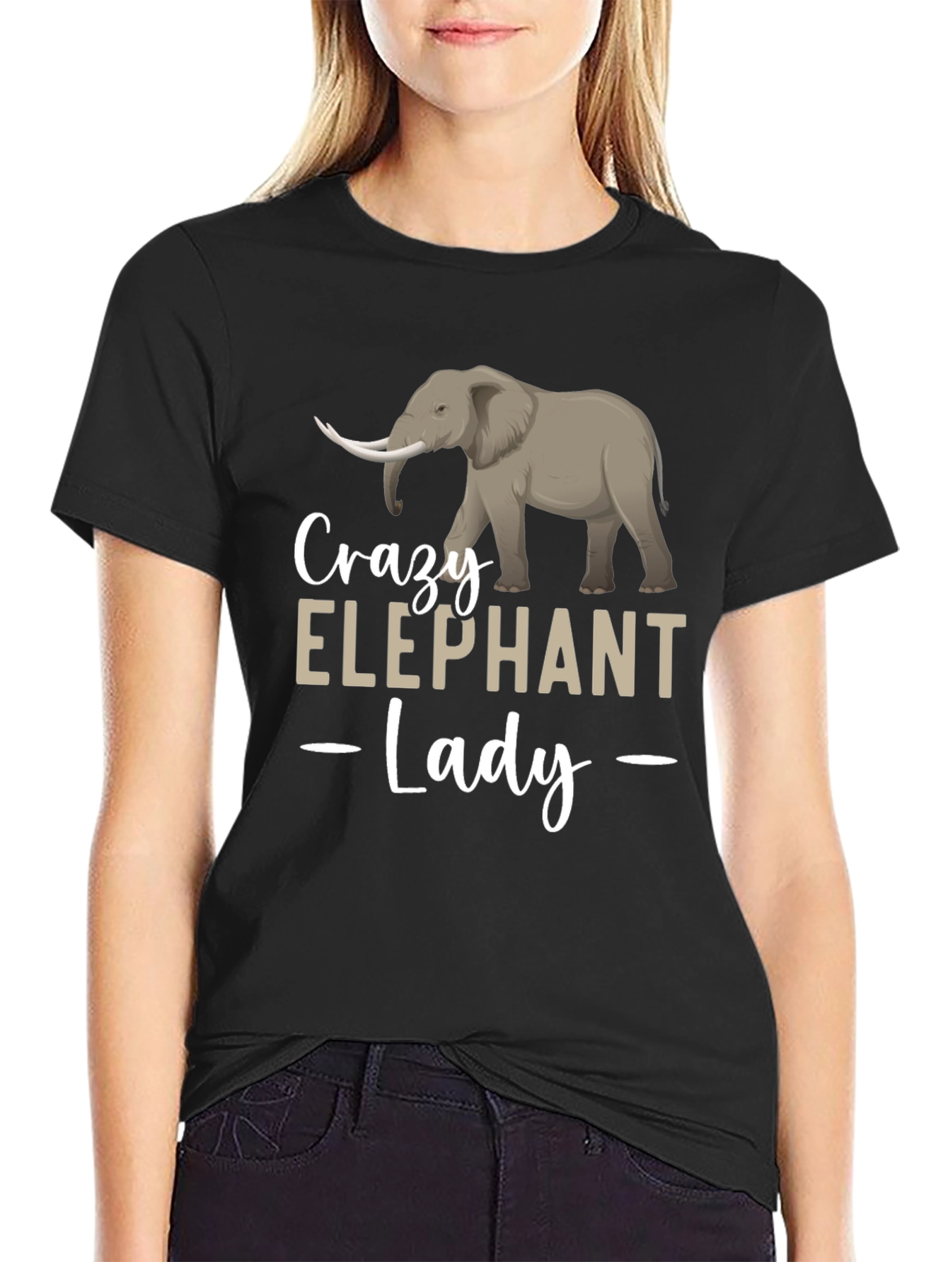 Black Crazy Elephant Lady Graphic Tee view 2