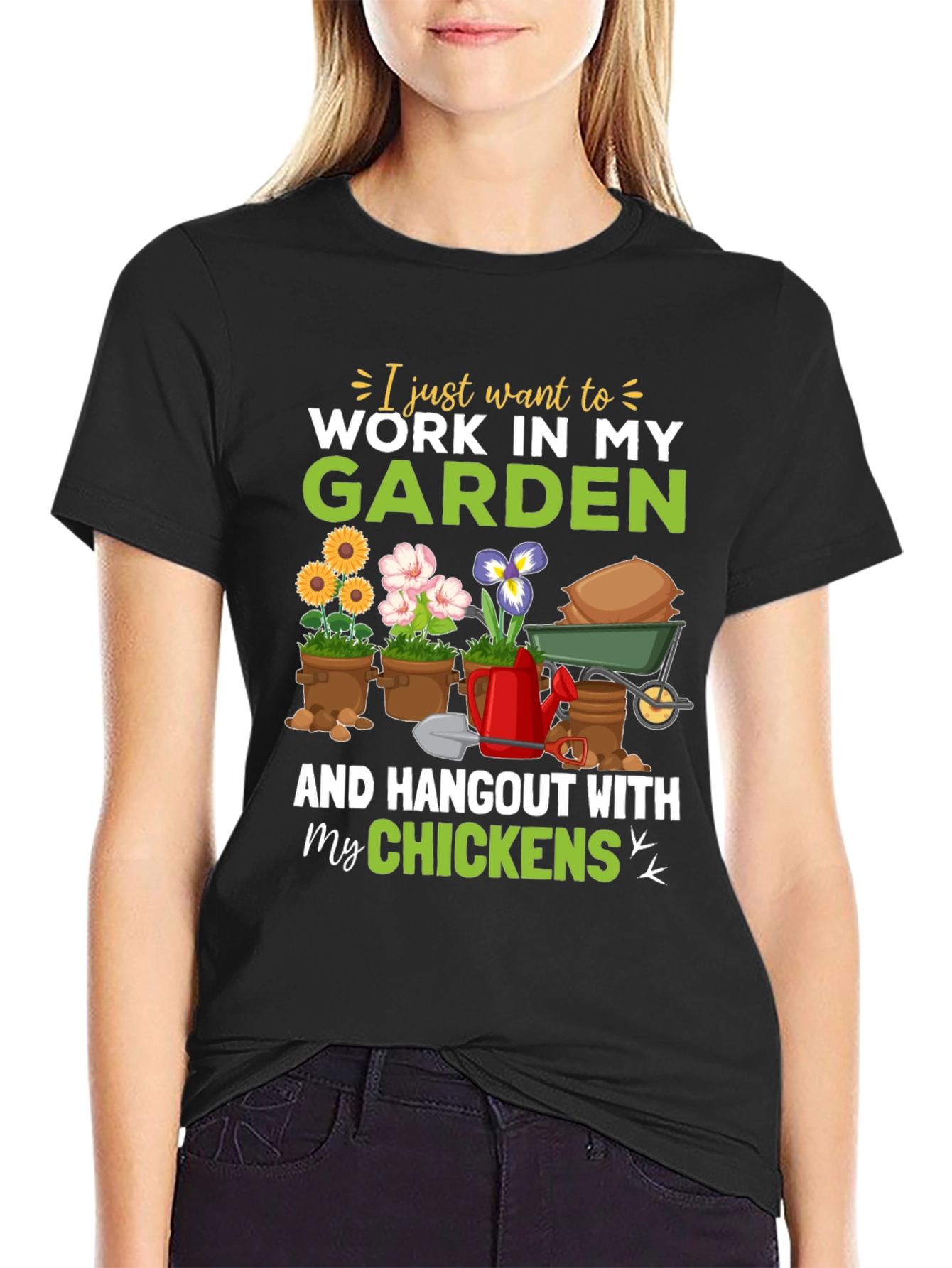 Black Gardening & Chicken Lover T-Shirt view 2
