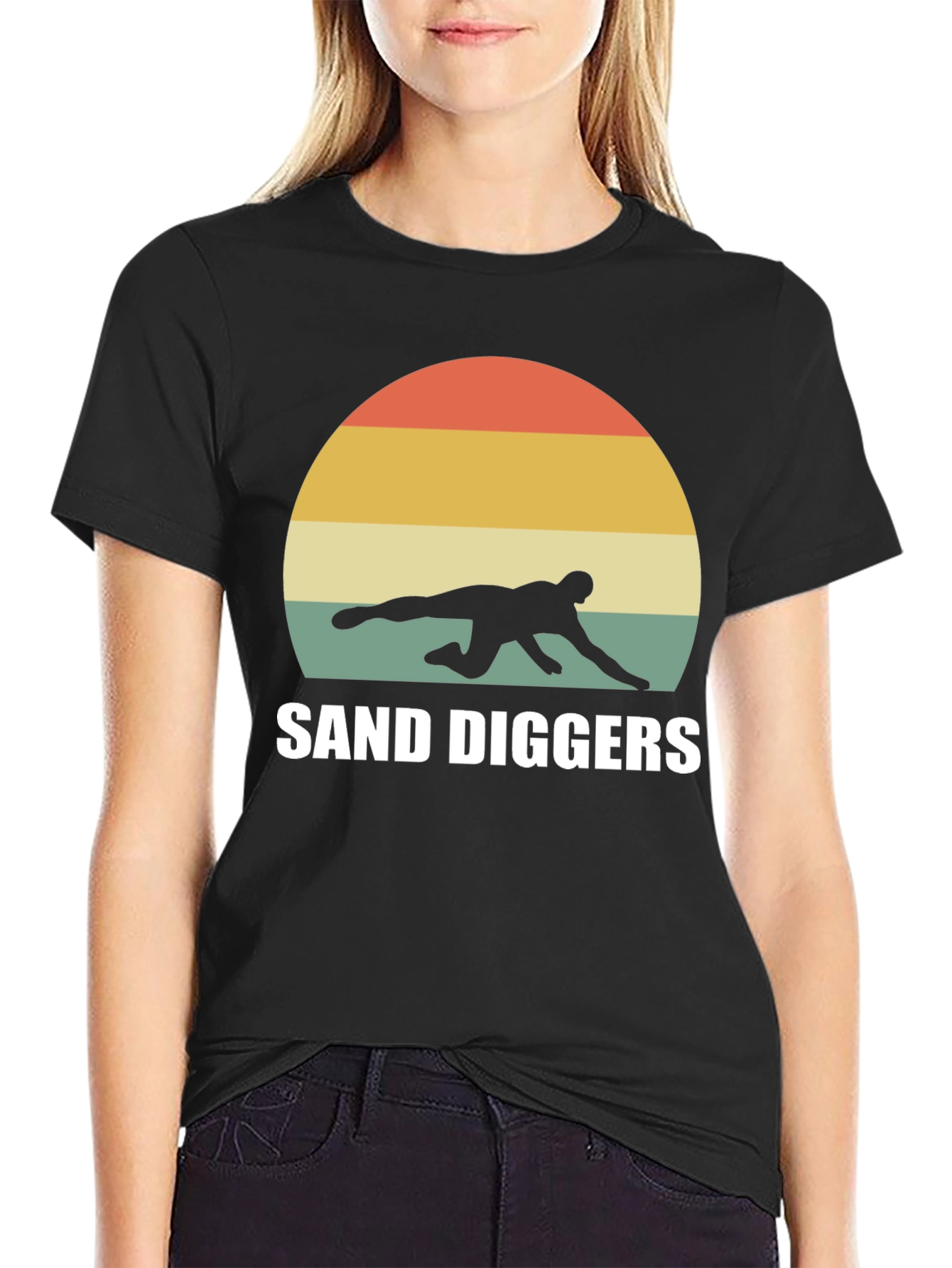 Black Retro Sand Diggers T-Shirt - Beach Volleyball Tee view 2