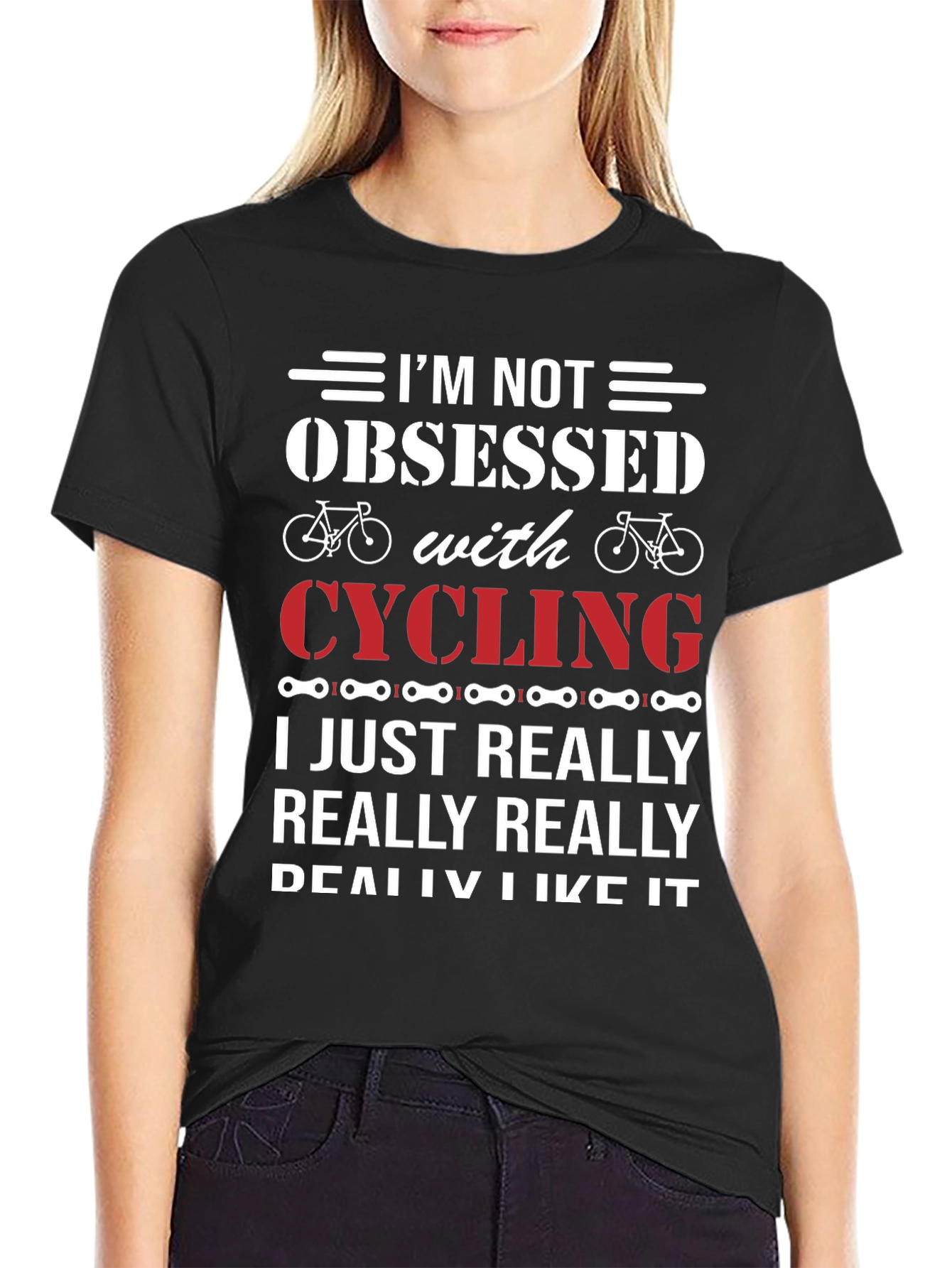 Black Cycling Obsessed T-Shirt - Funny Biker Gift view 2