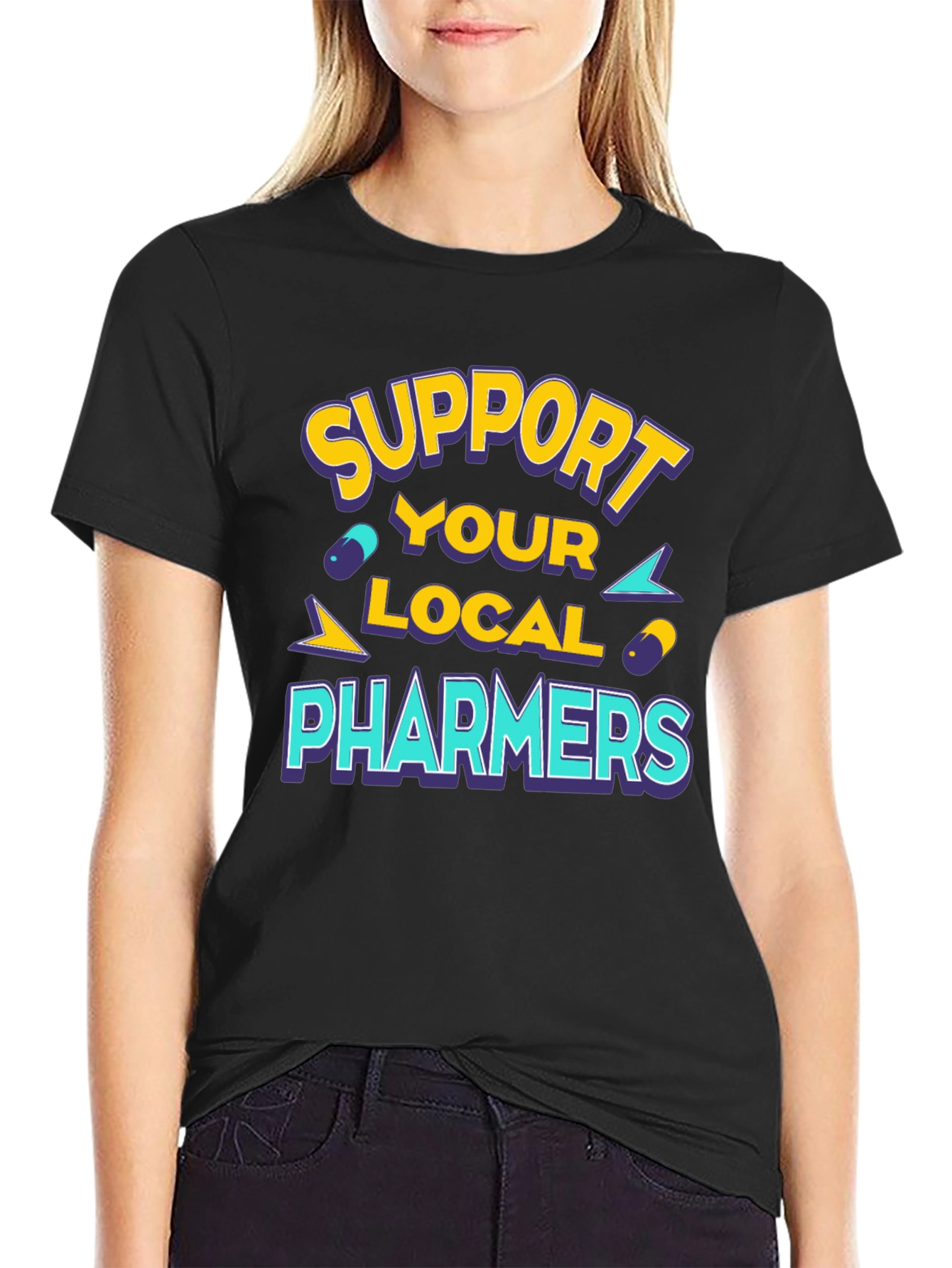 Black Support Your Local Pharmers Black T-Shirt view 2