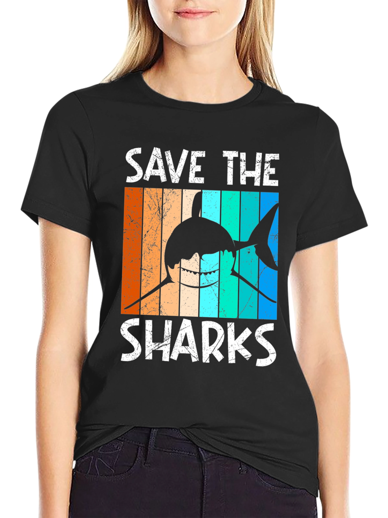 Black Save the Sharks Graphic T-Shirt view 2