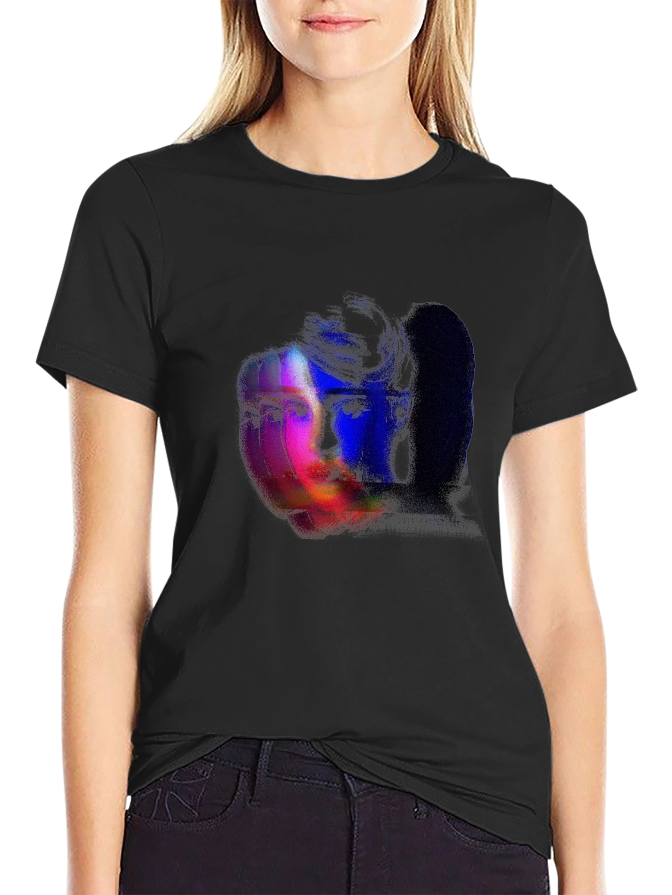 Black Glitch Portrait Graphic Tee - Black view 2
