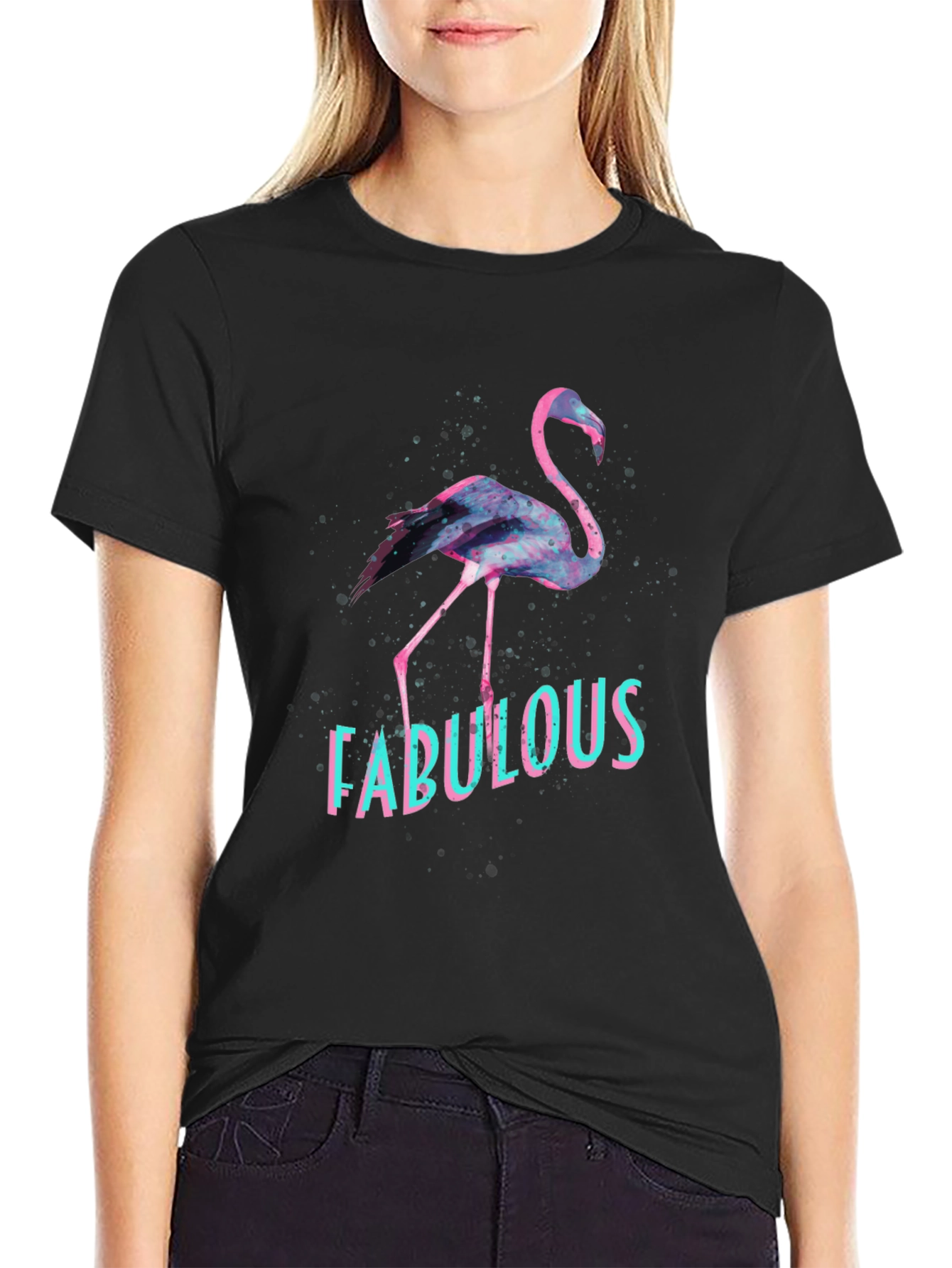 Black Fabulous Flamingo Graphic Tee - Black view 2