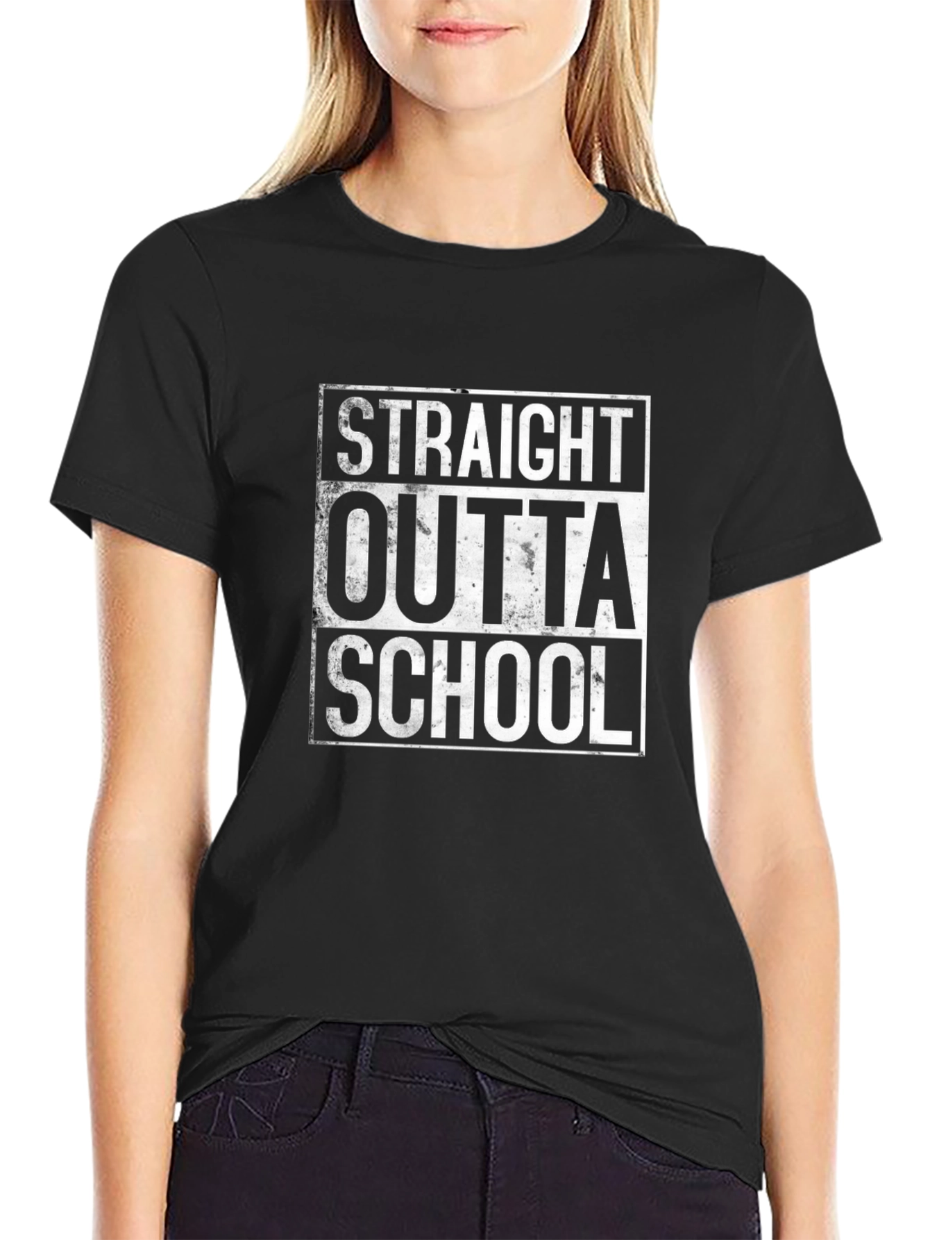 Black Straight Outta School T-Shirt - Graduation Gift view 2
