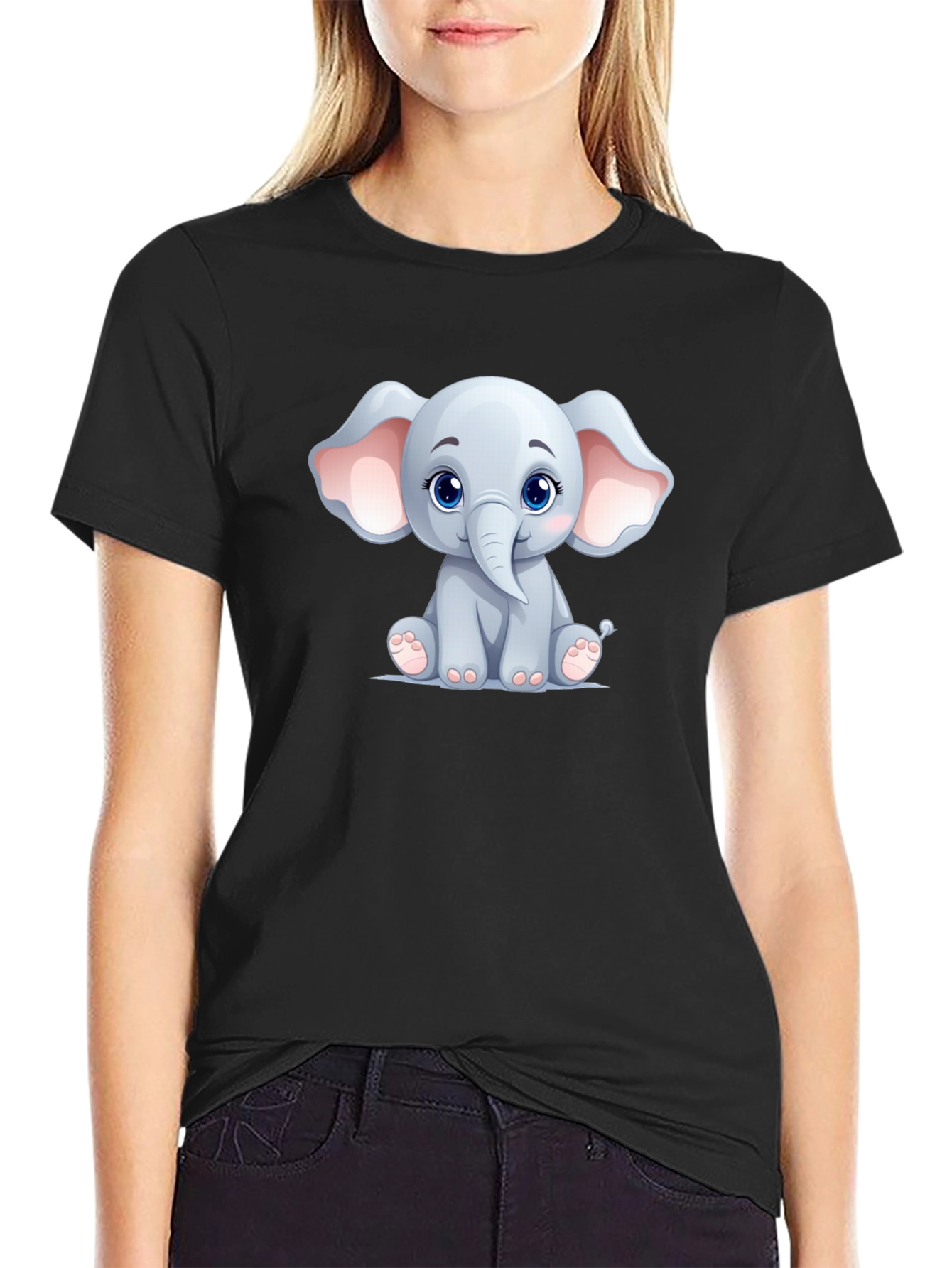 Black Cute Elephant Graphic Tee - Unisex Black T-Shirt view 2
