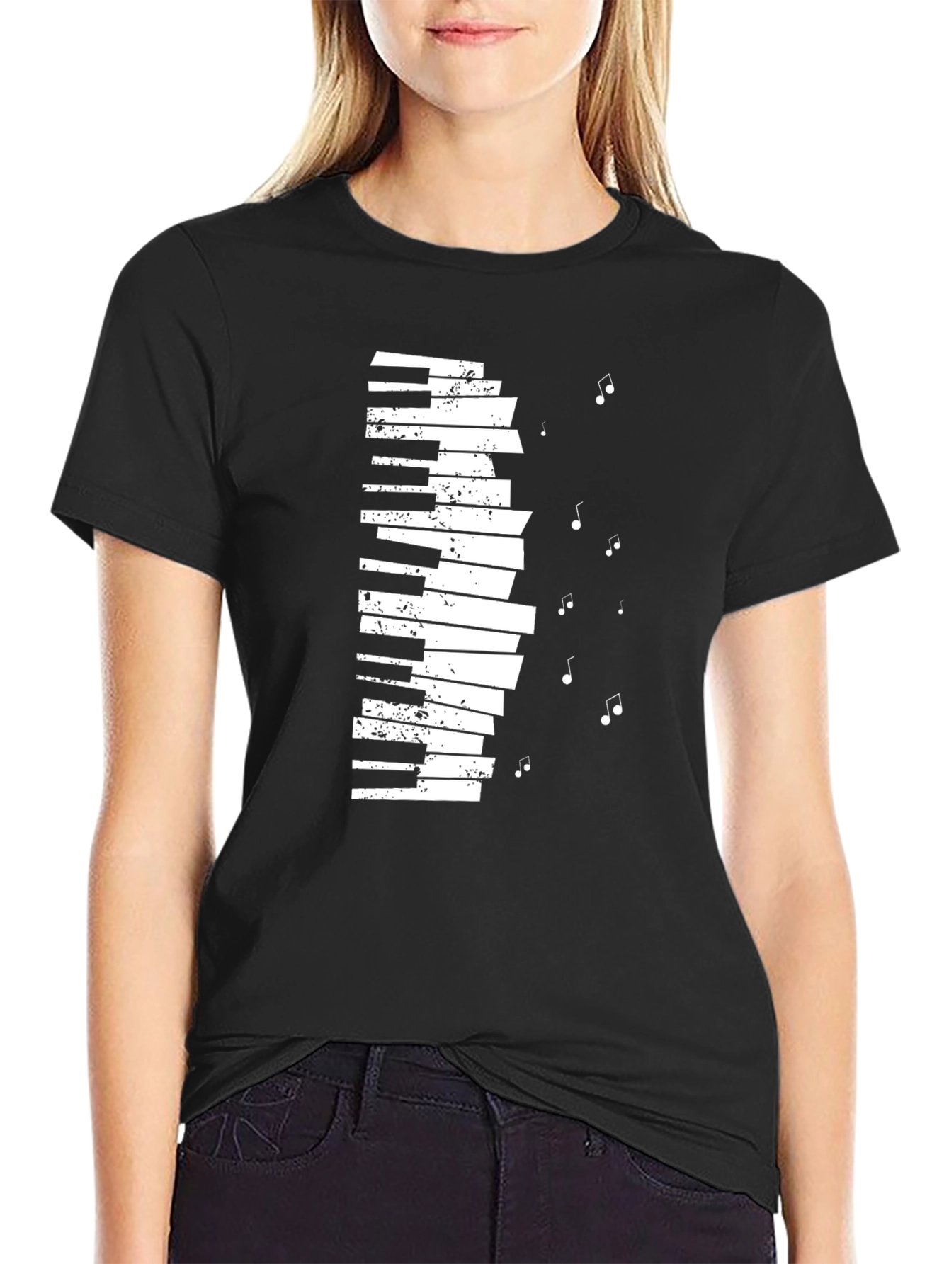 Black Piano Keys Musical Notes Graphic Tee view 2