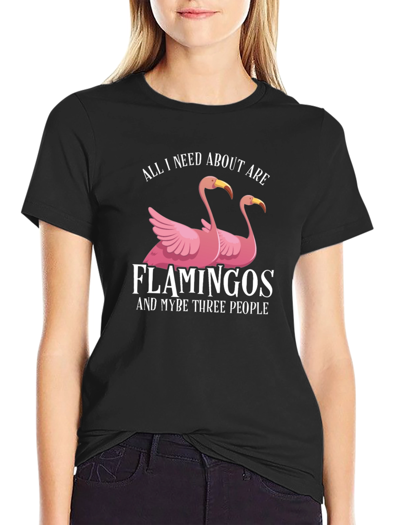 Black Funny Flamingo T-Shirt: All I Need Is Flamingos view 2